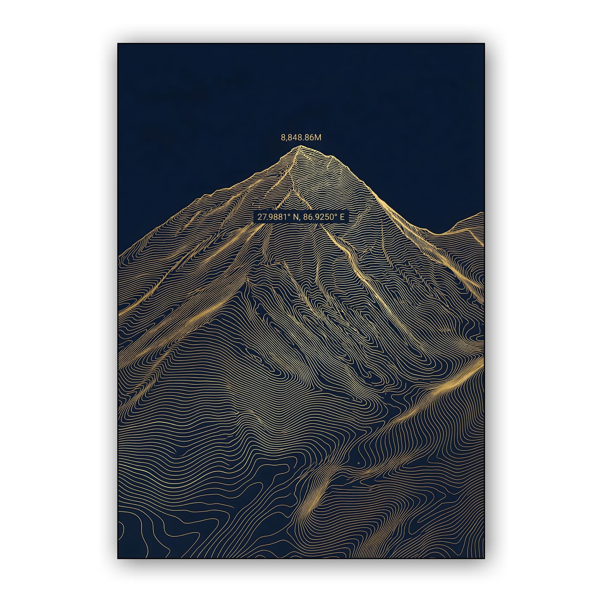Mount Everest Gold Topographic Summit Poster