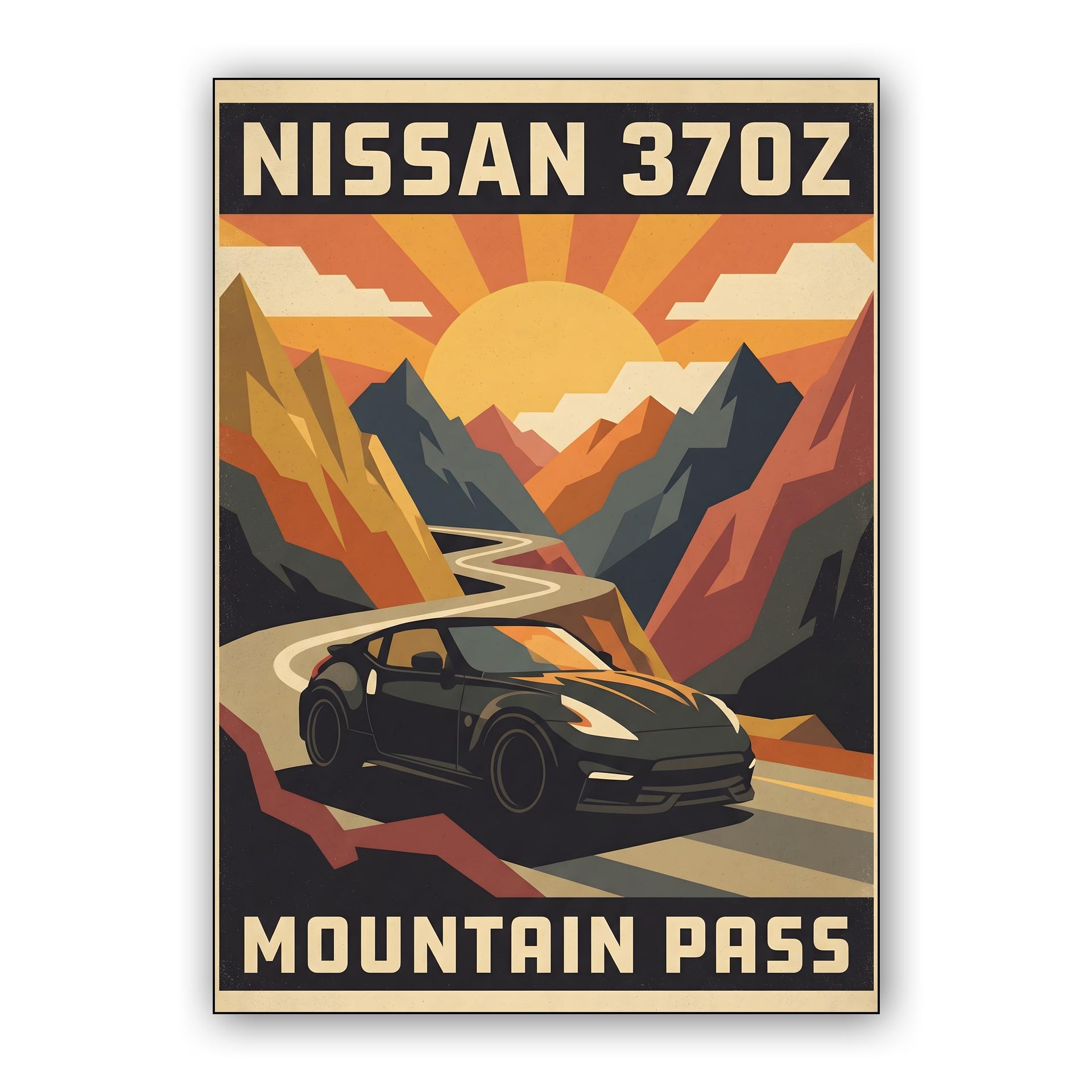 Nissan 370Z Mountain Pass Retro Travel Poster