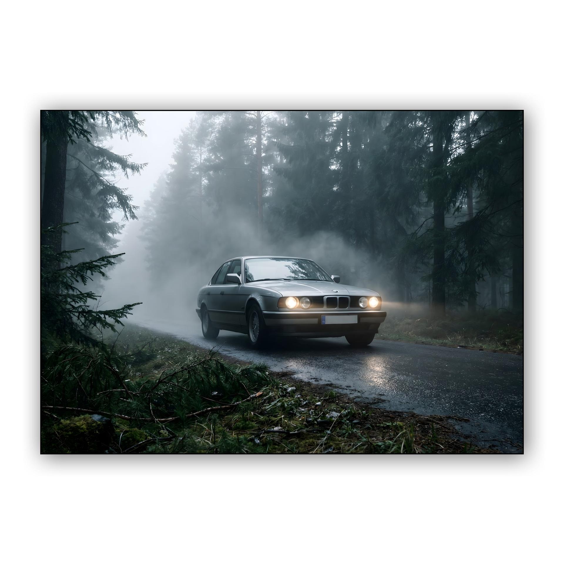 BMW E34: Foggy Forest Sentinel