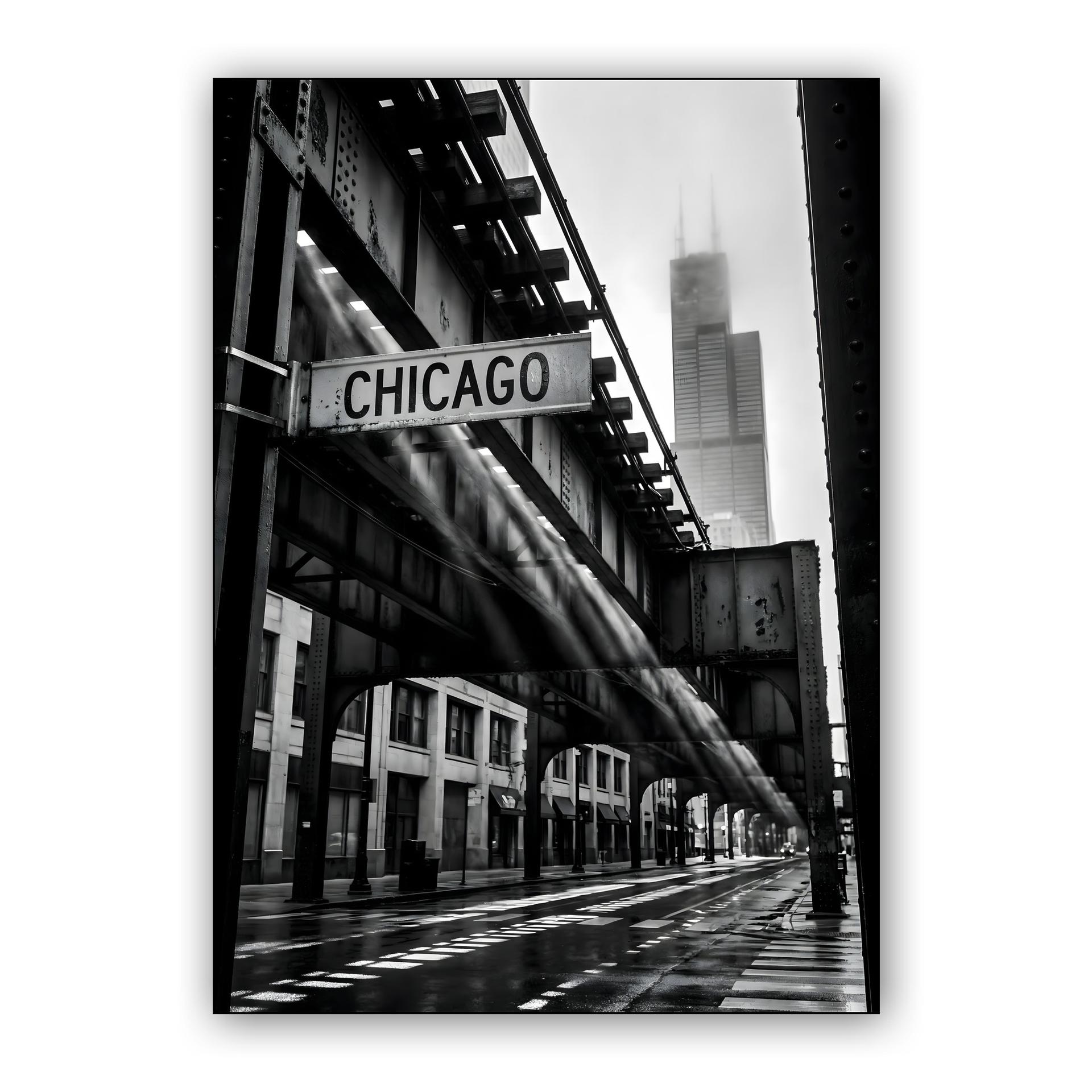 Chicago Echoes: The L and Willis Tower in Fog