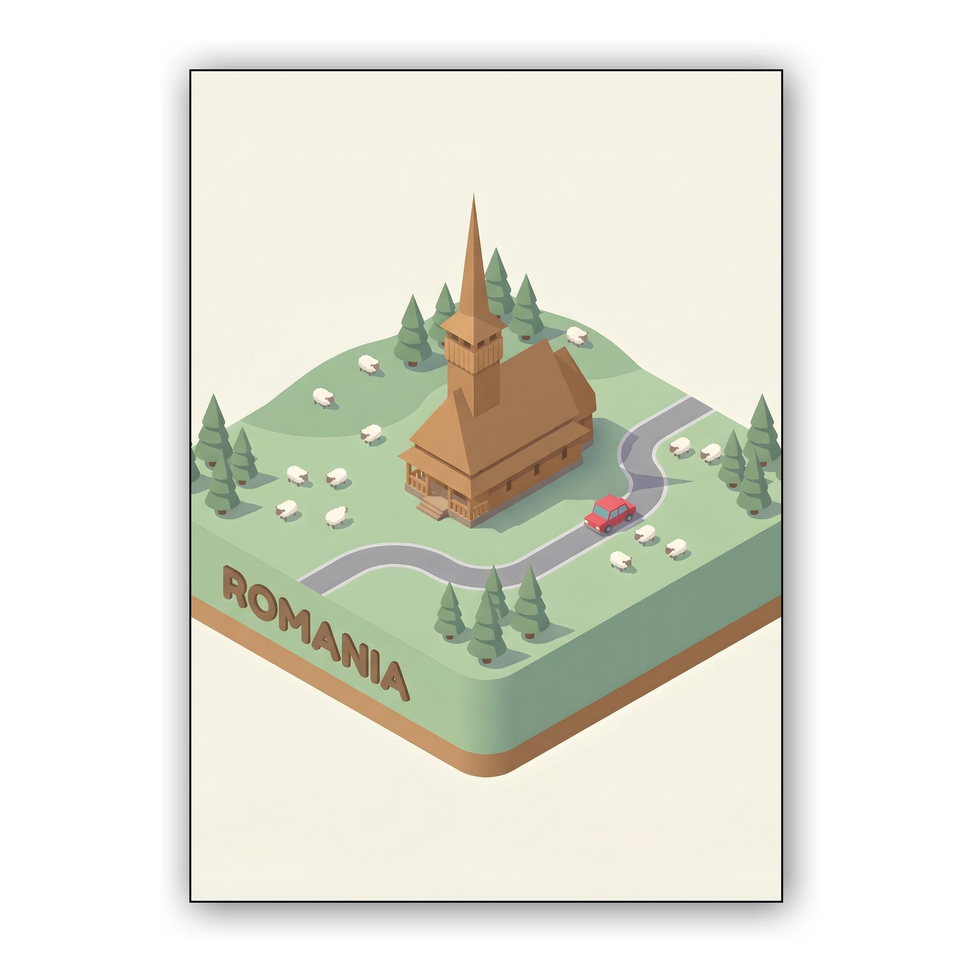 Romanian Heritage: Isometric Wooden Church Diorama