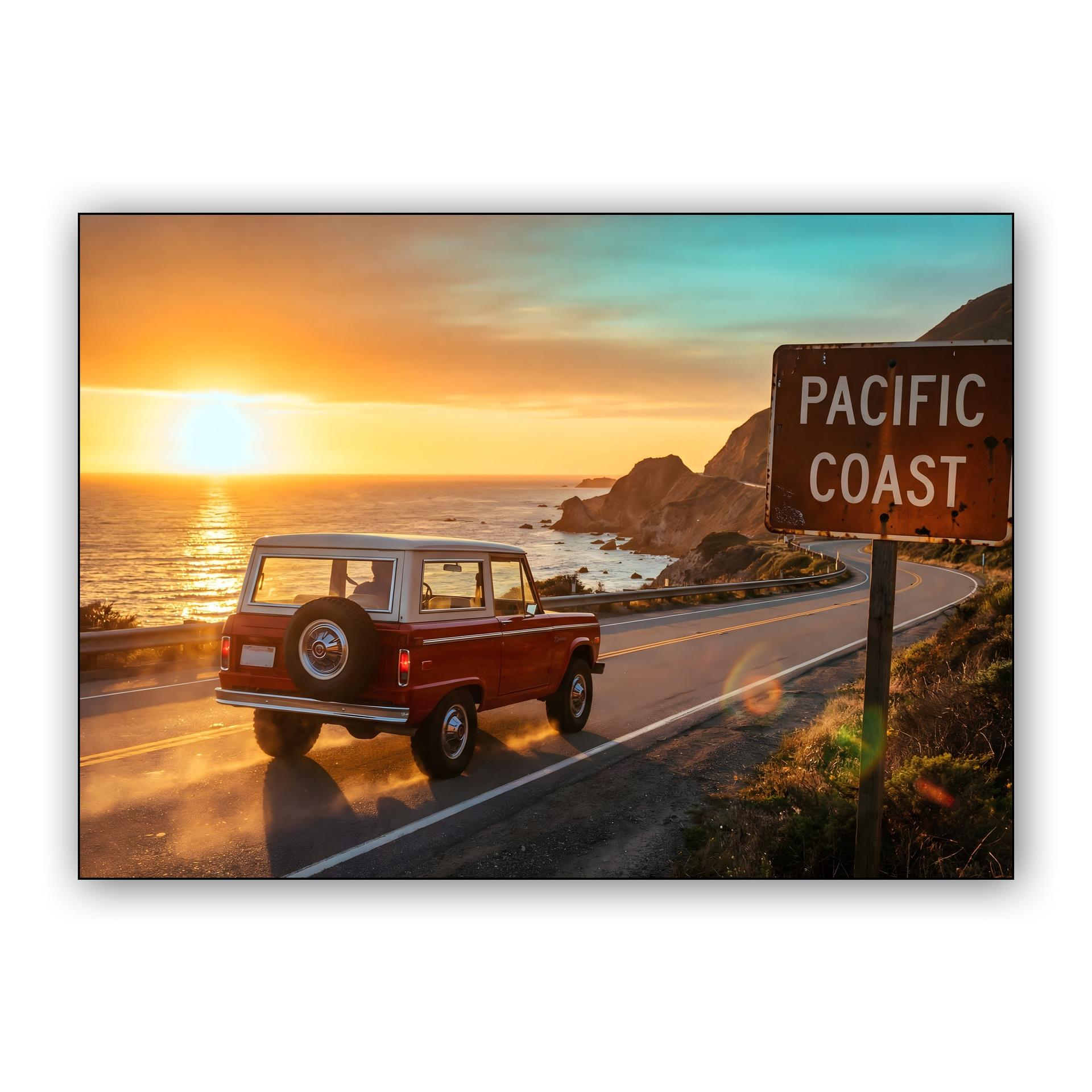 Golden Hour Bronco on the Pacific Coast