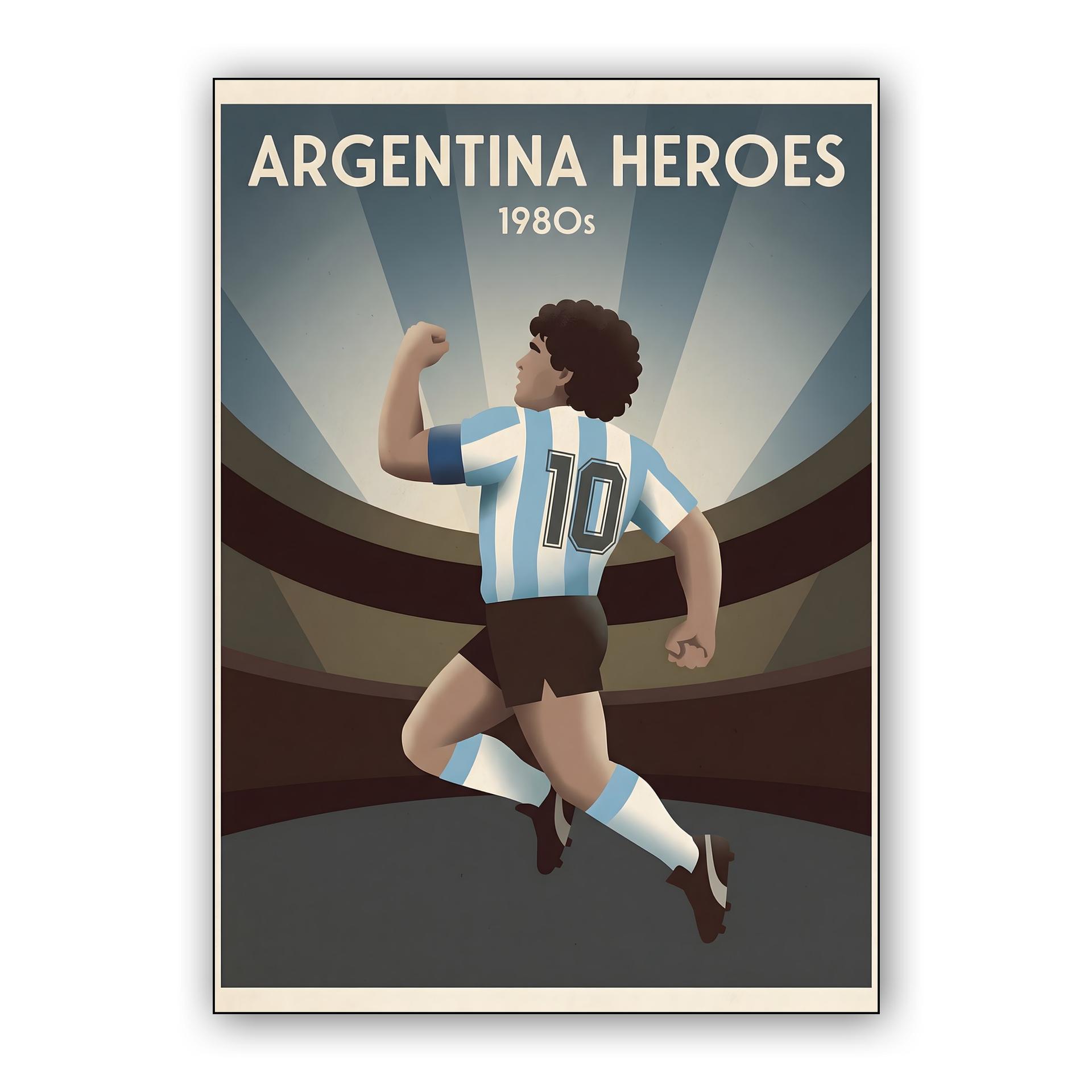 Argentina Heroes: Maradona 1980s Vintage Illustration