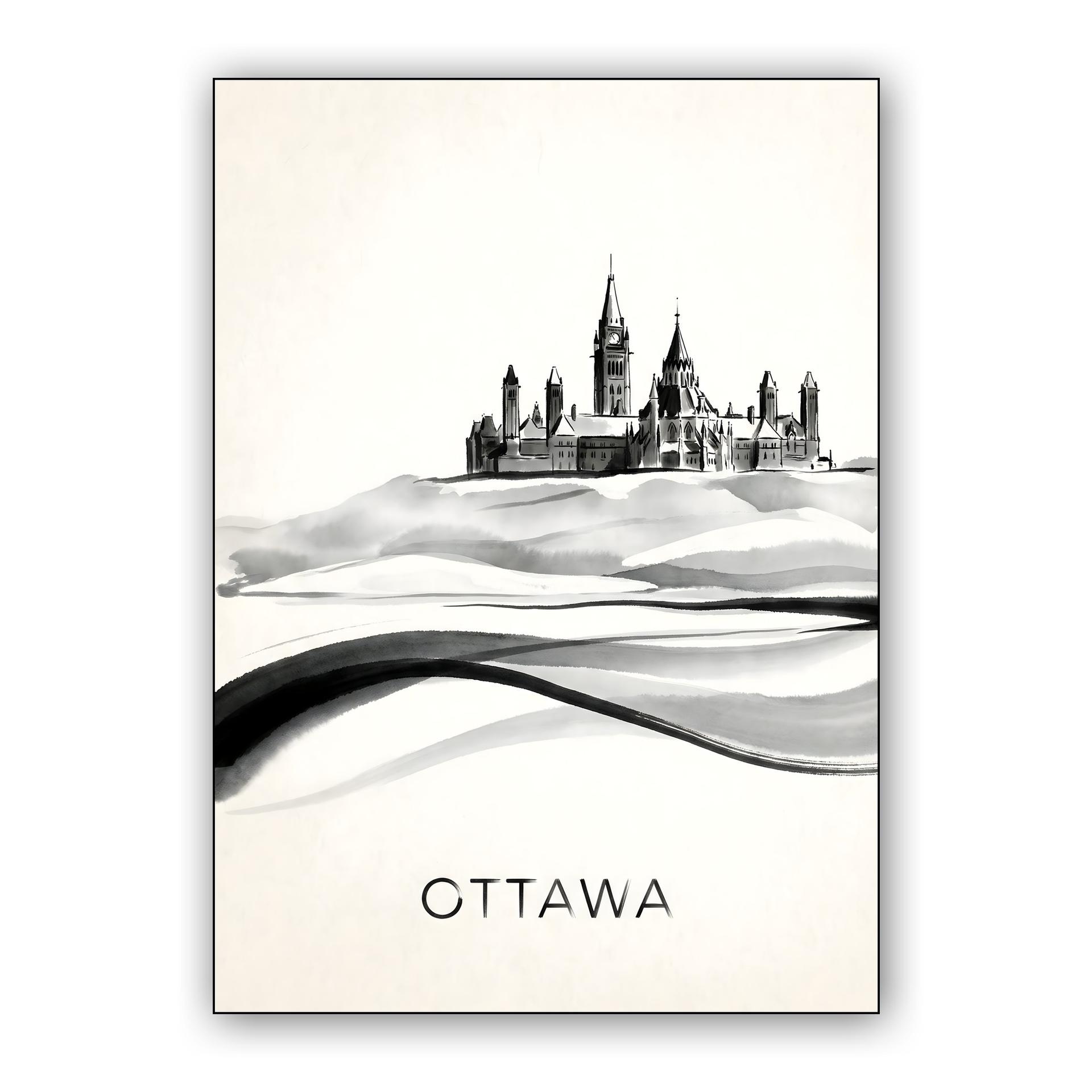 Ottawa Parliament Hill Ink Wash Illustration