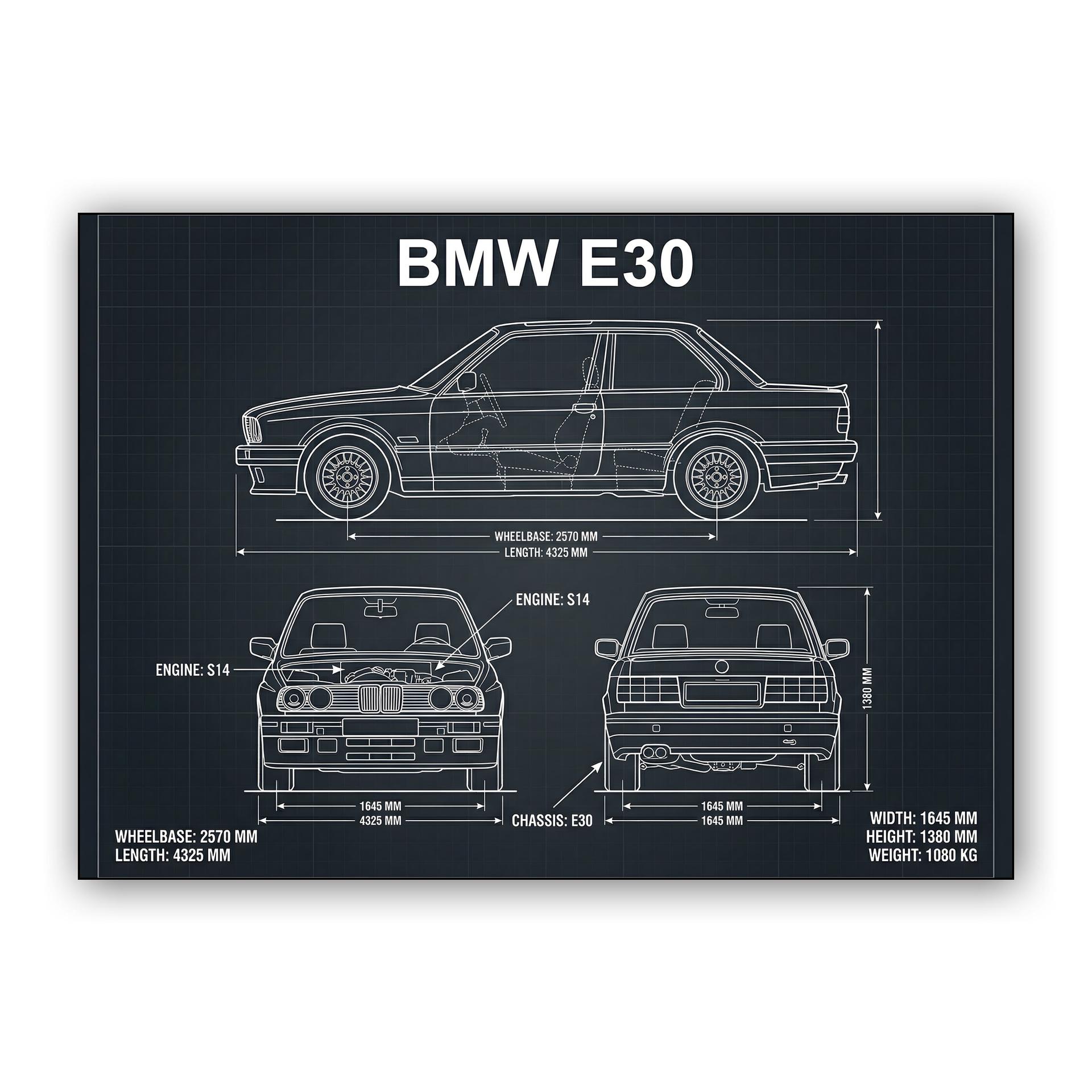 BMW E30 Technical Blueprint Elevation