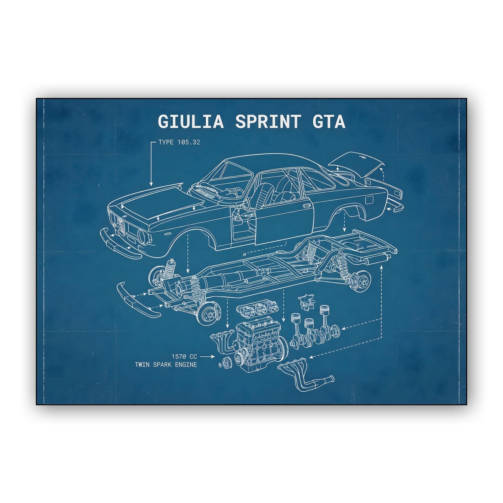 Alfa Romeo Giulia Sprint GTA Exploded View Blueprint