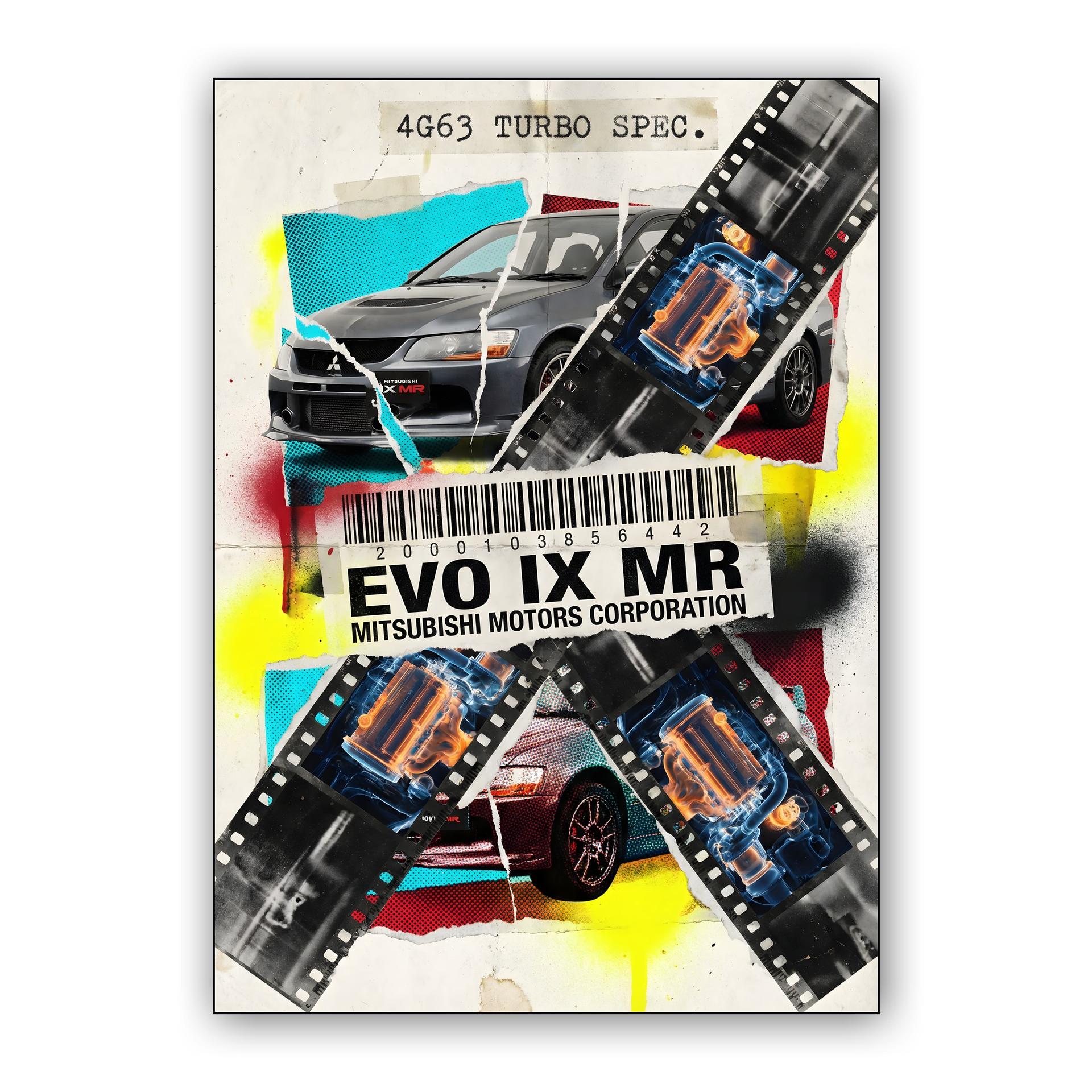 Evo IX MR: 4G63 Technical Mixed Media Collage