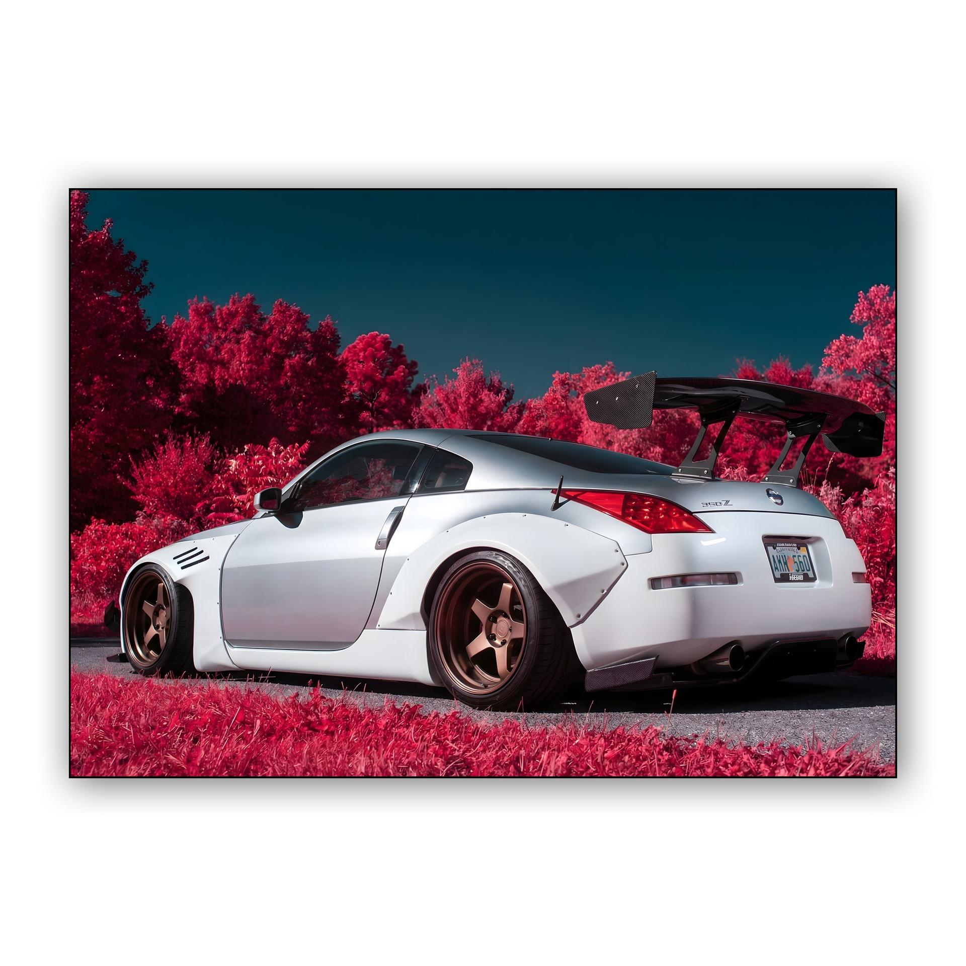 Infrared Zenith: Widebody Nissan Z33 in the Pink Forest
