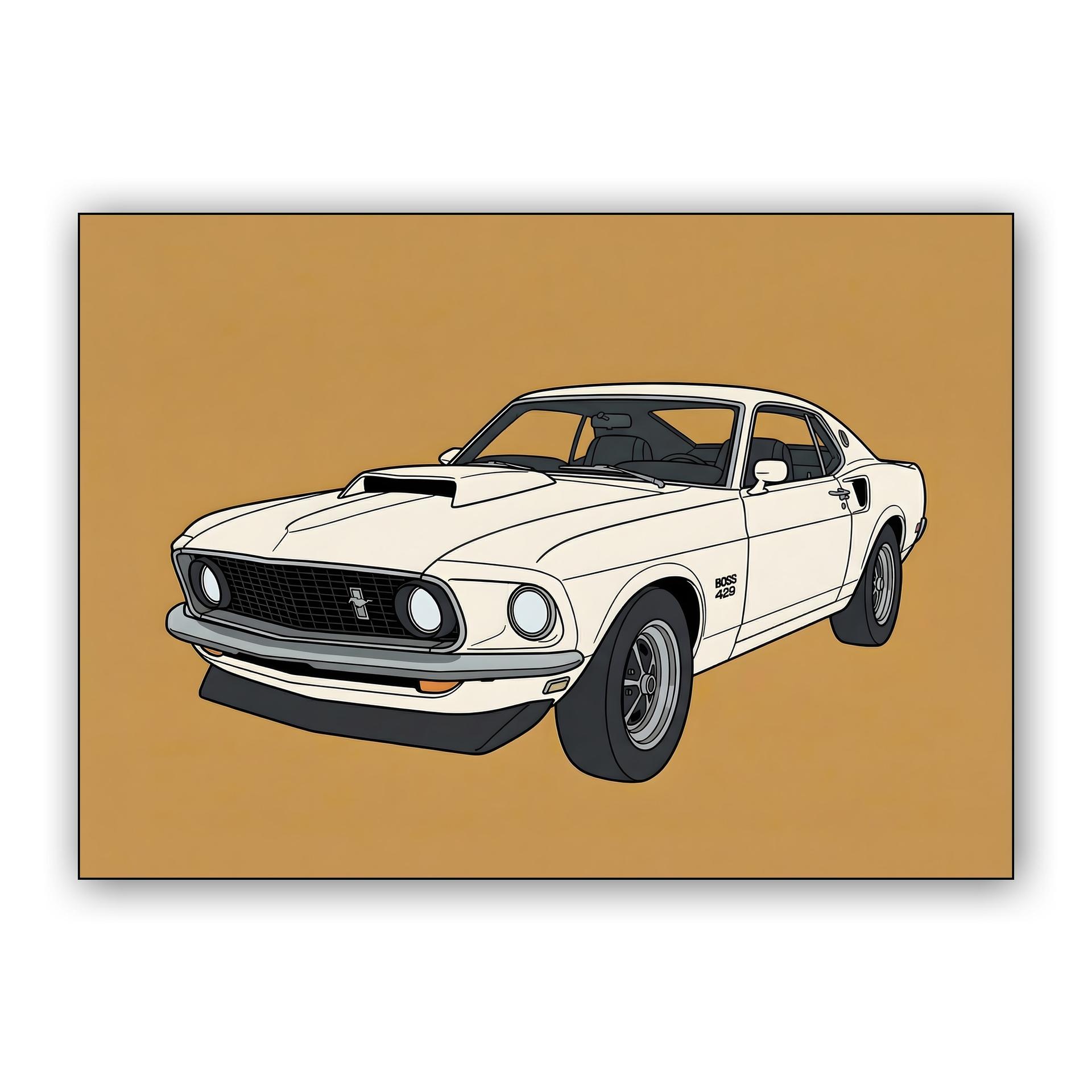 White Mustang Boss 429 Minimalist Illustration