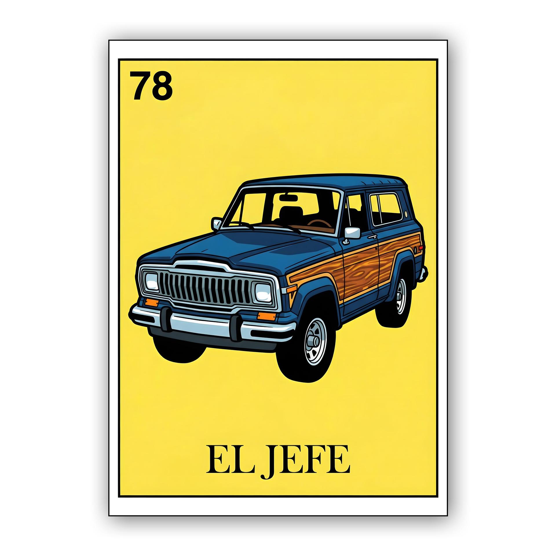El Jefe: 1978 Jeep Cherokee Chief Loteria Style Illustration