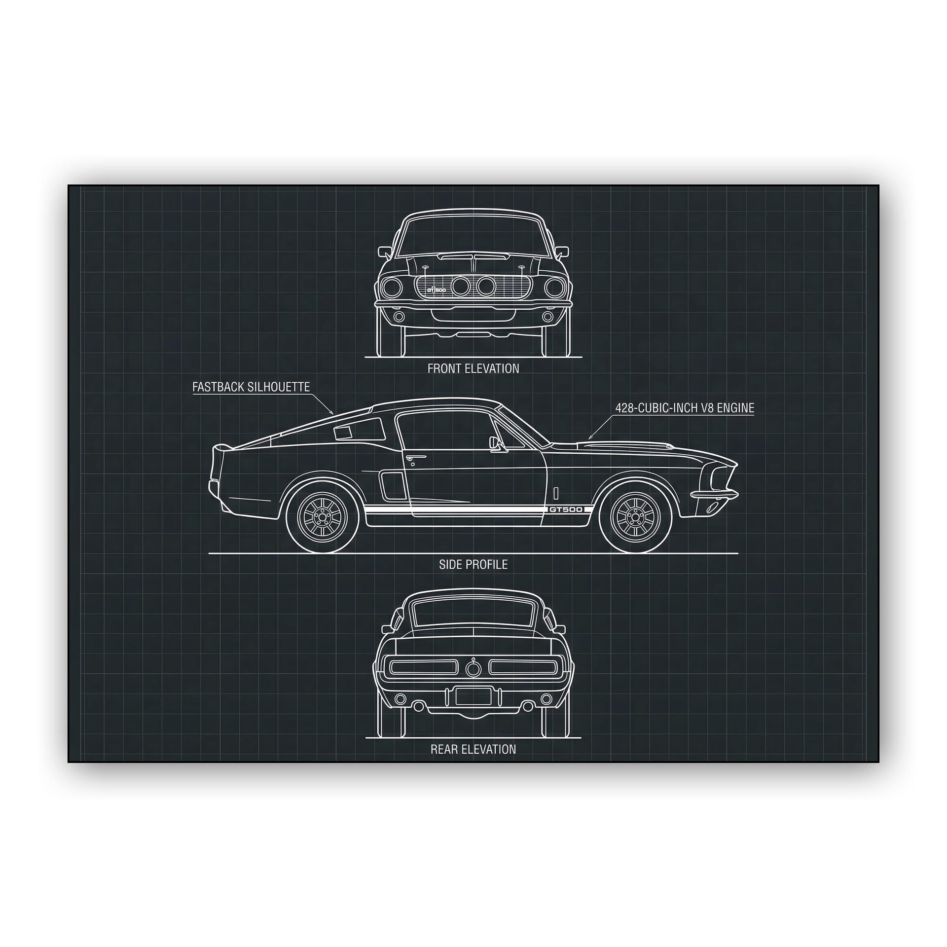 Shelby GT500 Technical Blueprint Illustration