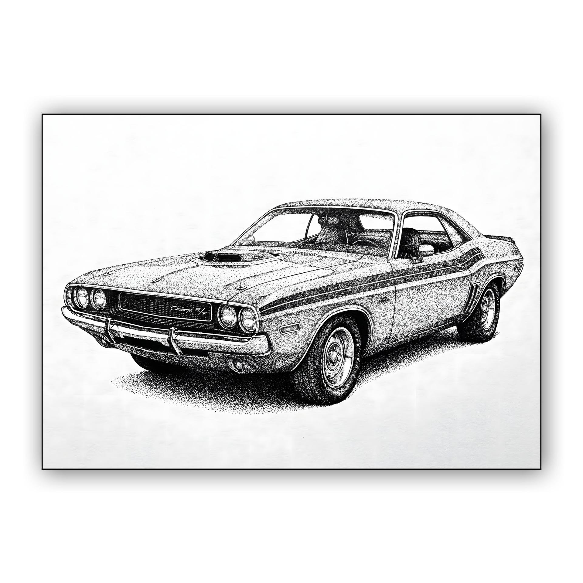 Dodge Challenger R/T Hand-Drawn Stippling Art