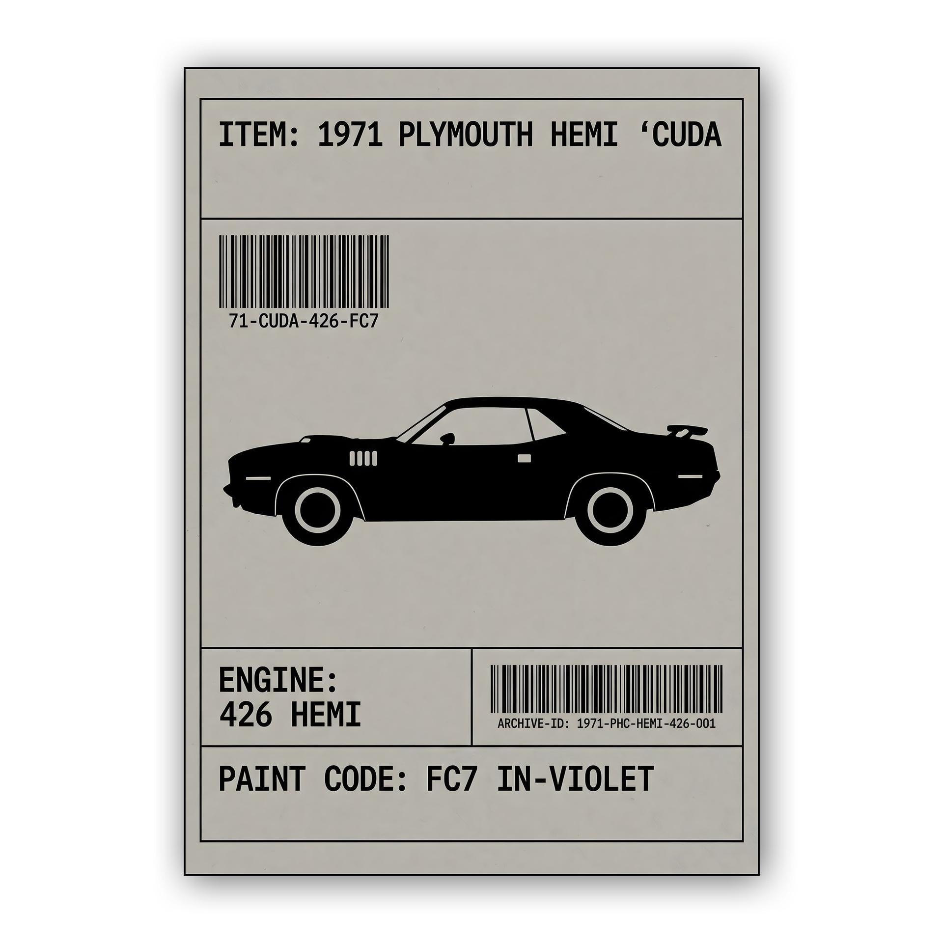 1971 Plymouth Hemi 'Cuda Archival Spec Sheet