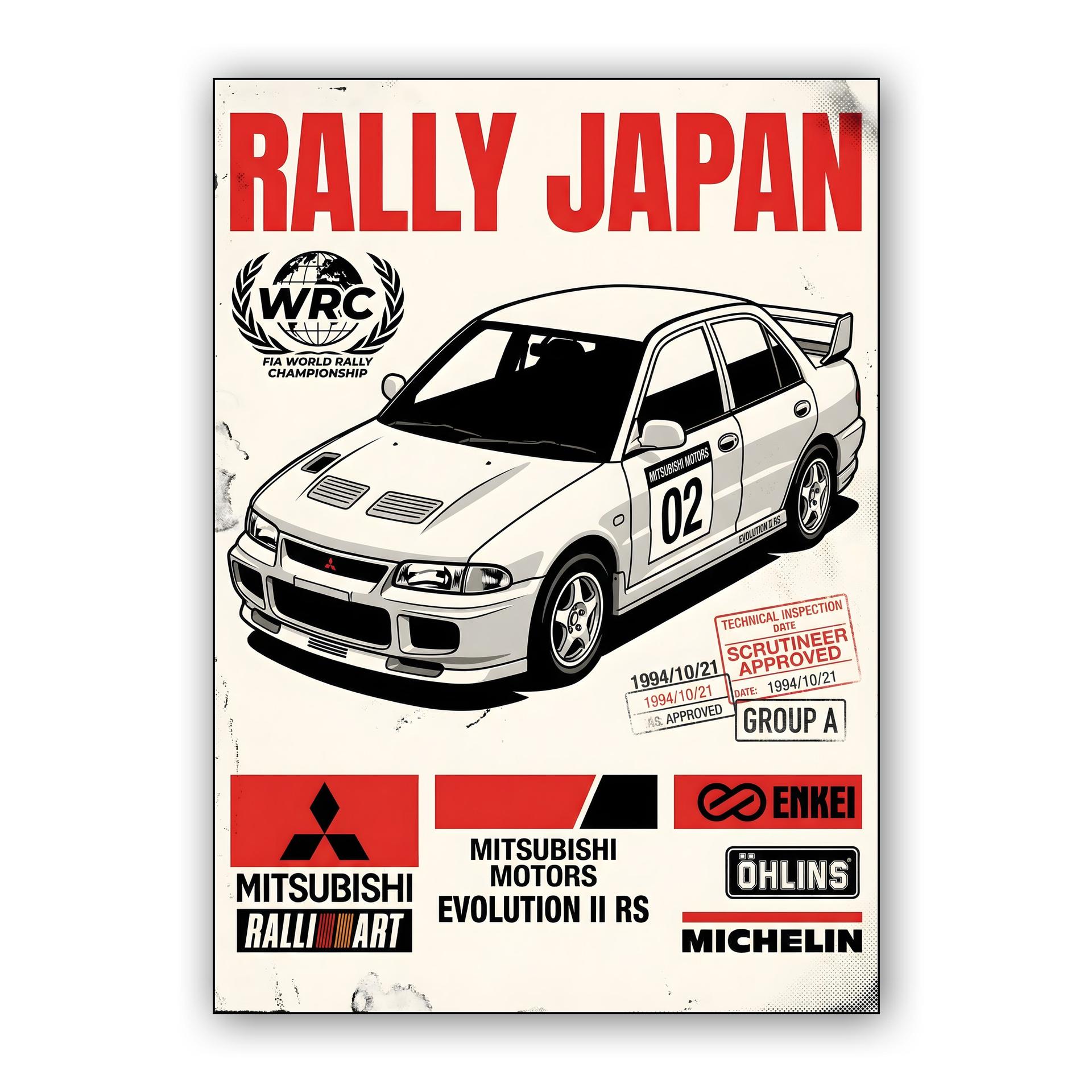 Mitsubishi Lancer Evolution II RS Rally Japan Poster