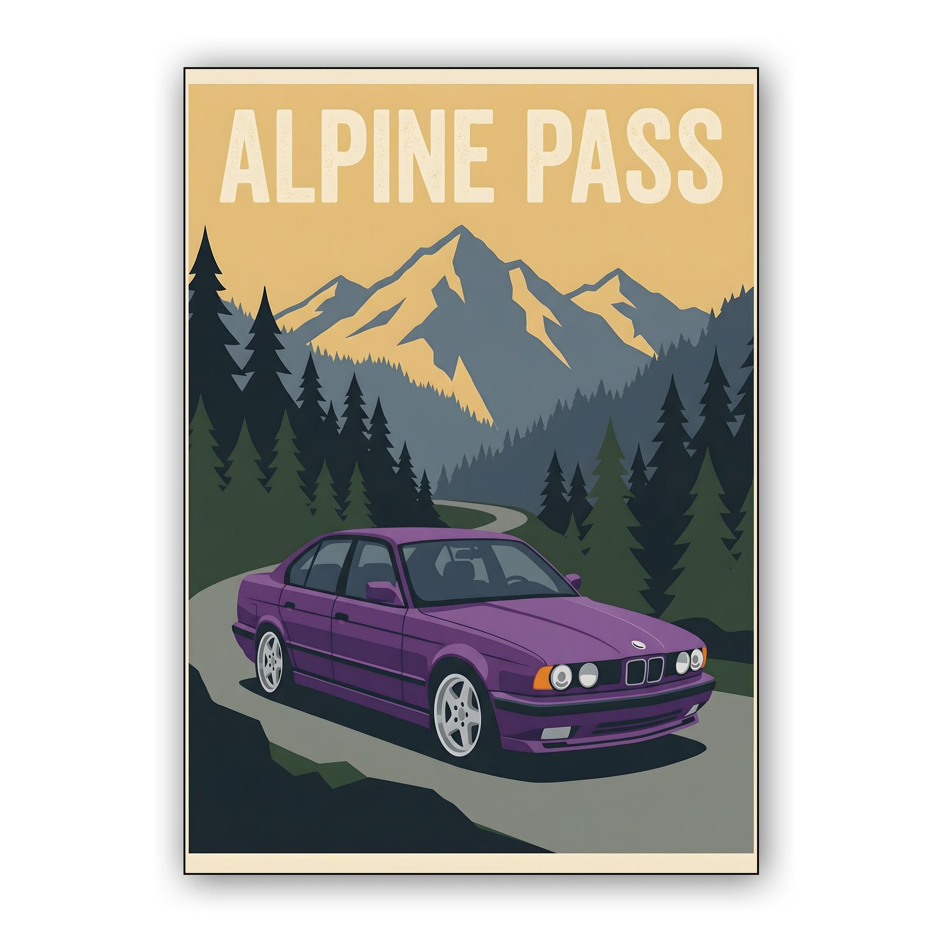 BMW E34 M5 Alpine Pass Travel Poster