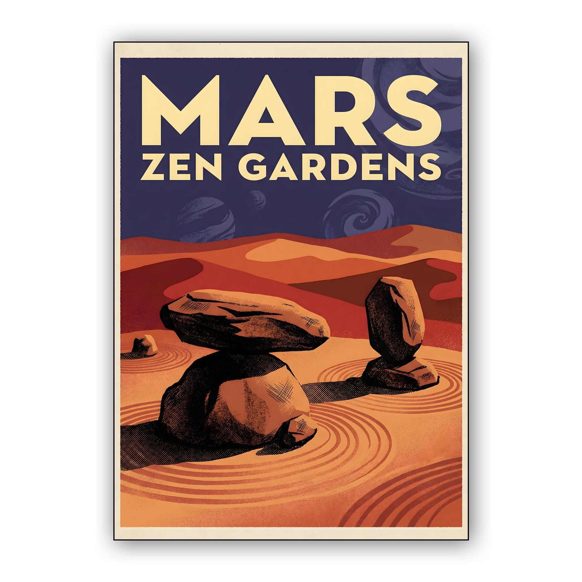 Mars Zen Gardens Retro Poster