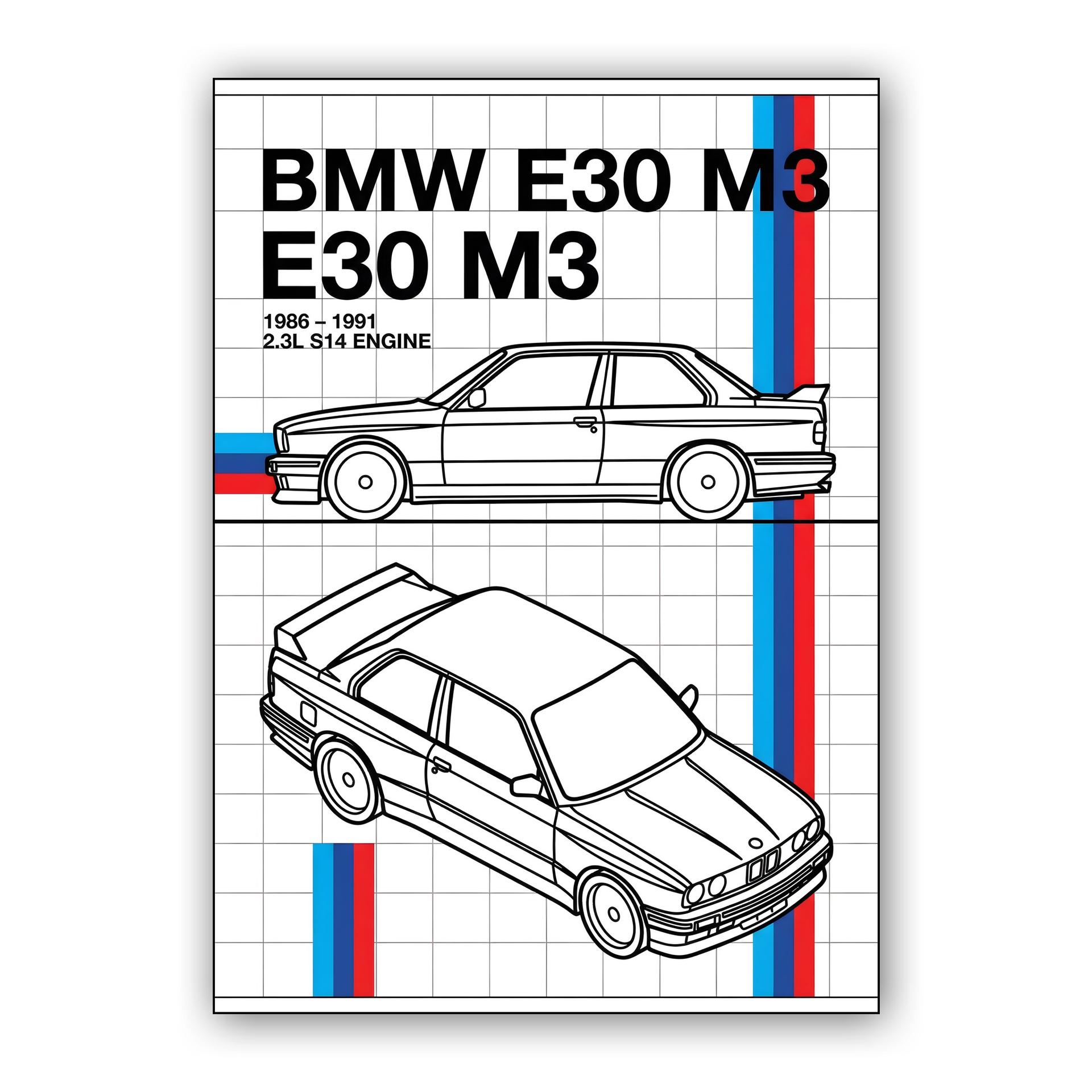 BMW E30 M3 Technical Line Art Illustration