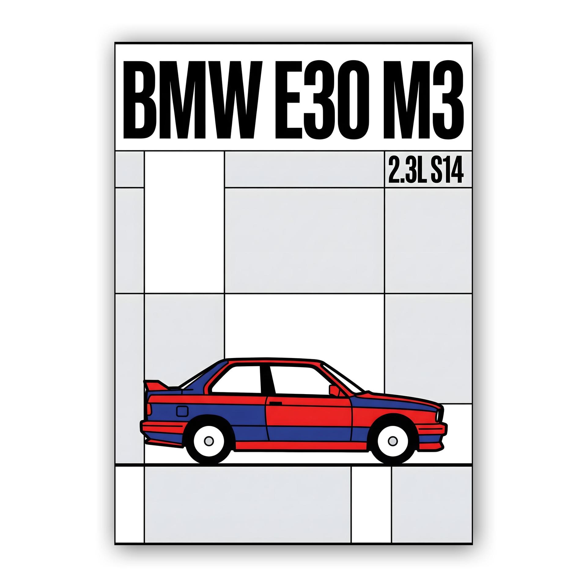 BMW E30 M3 Mondrian Style Art Poster