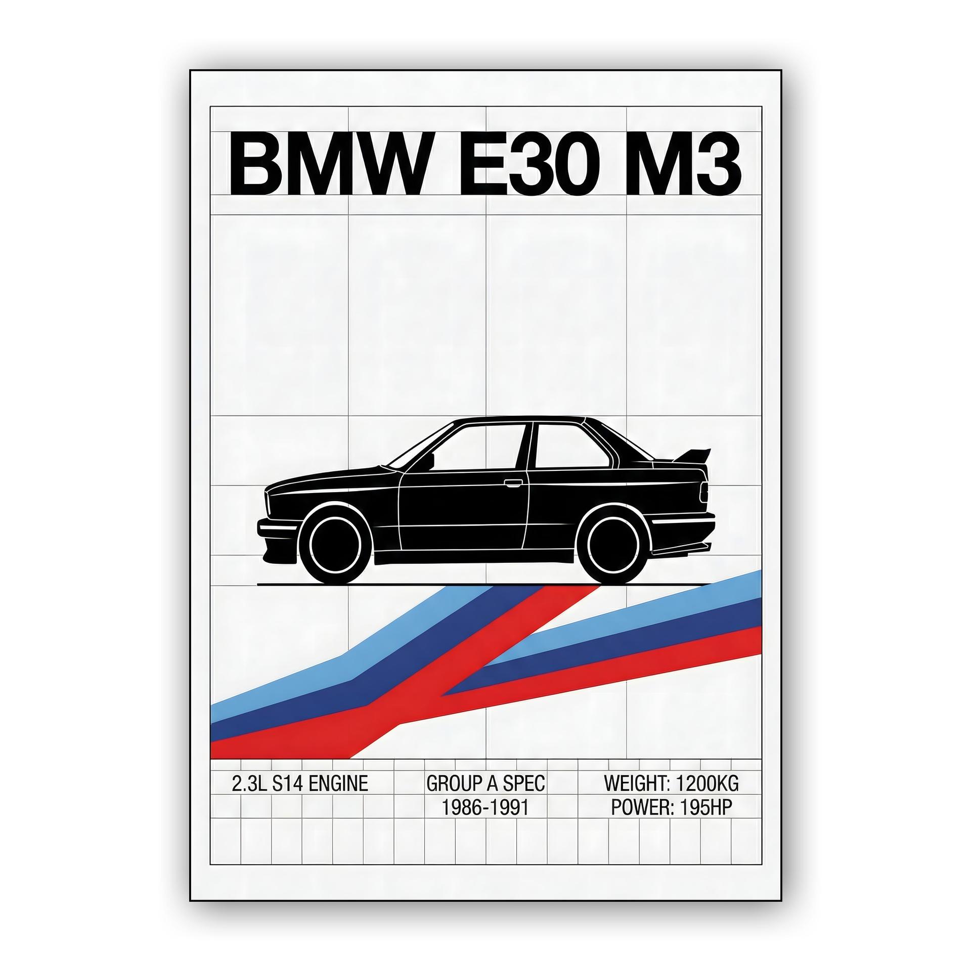 BMW E30 M3: Group A Spec Minimalist Poster
