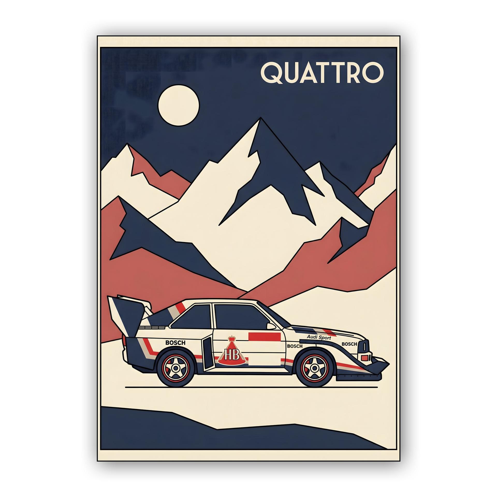 Audi Quattro S1 E2: Mountain Night Vintage Poster