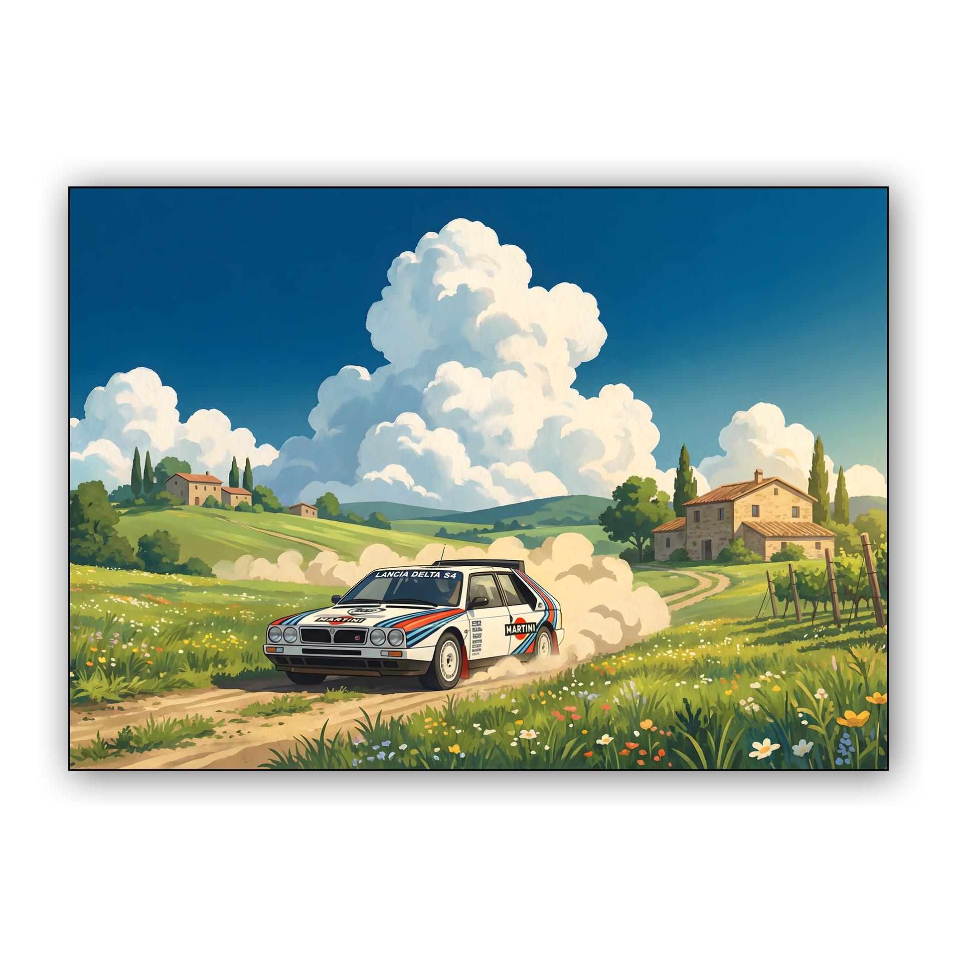 Lancia Delta S4: Italian Countryside Rally in Studio Ghibli Style