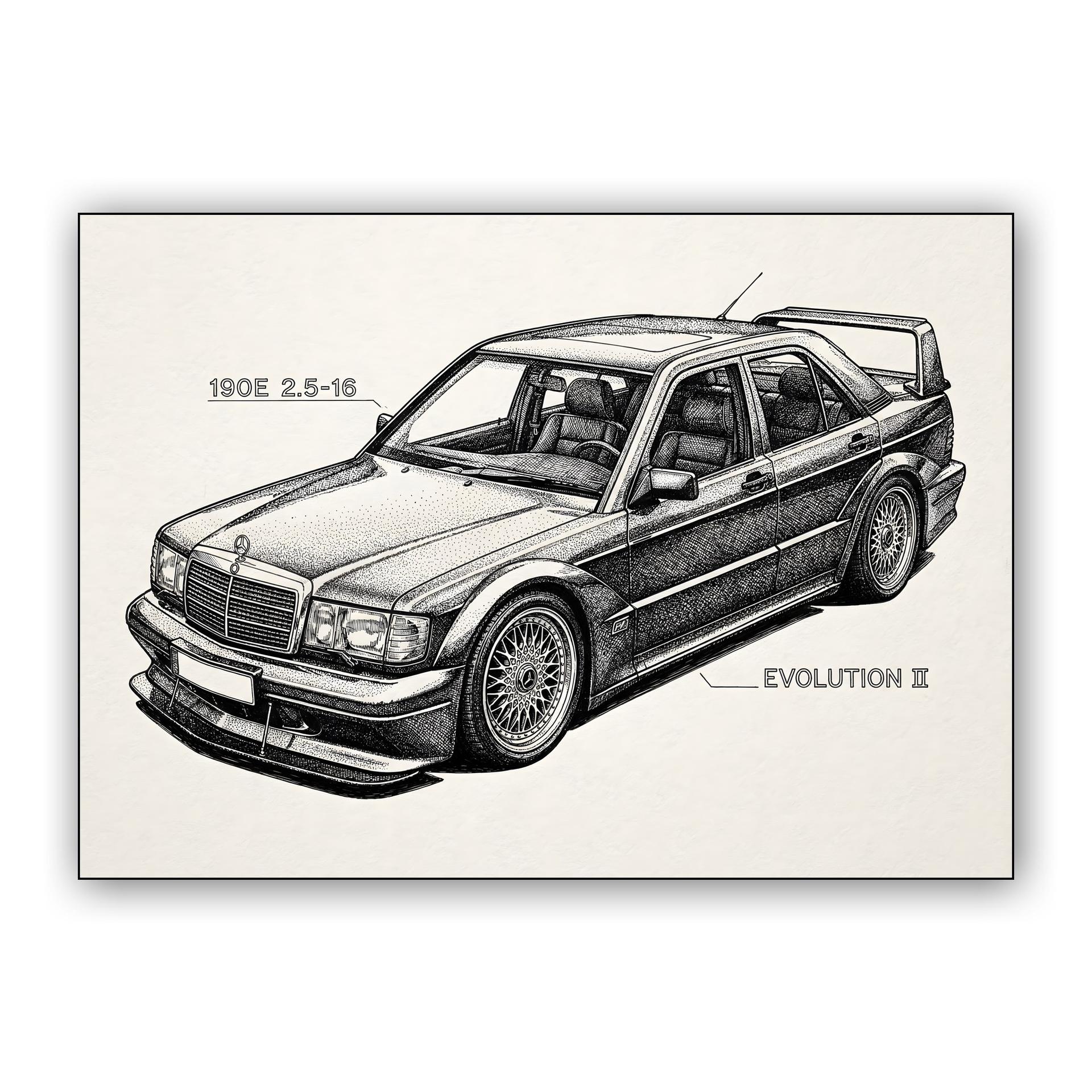 Mercedes 190E Evolution II Stippled Illustration