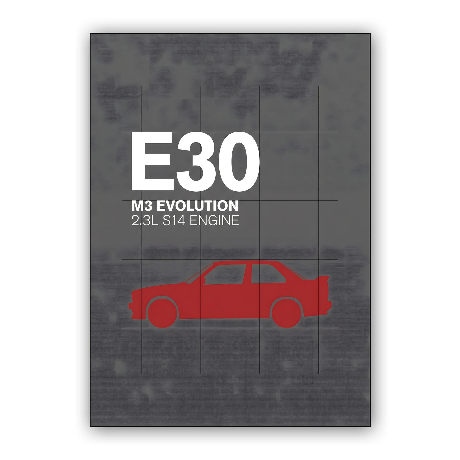 BMW E30 M3 Evolution Red Silhouette Graphic