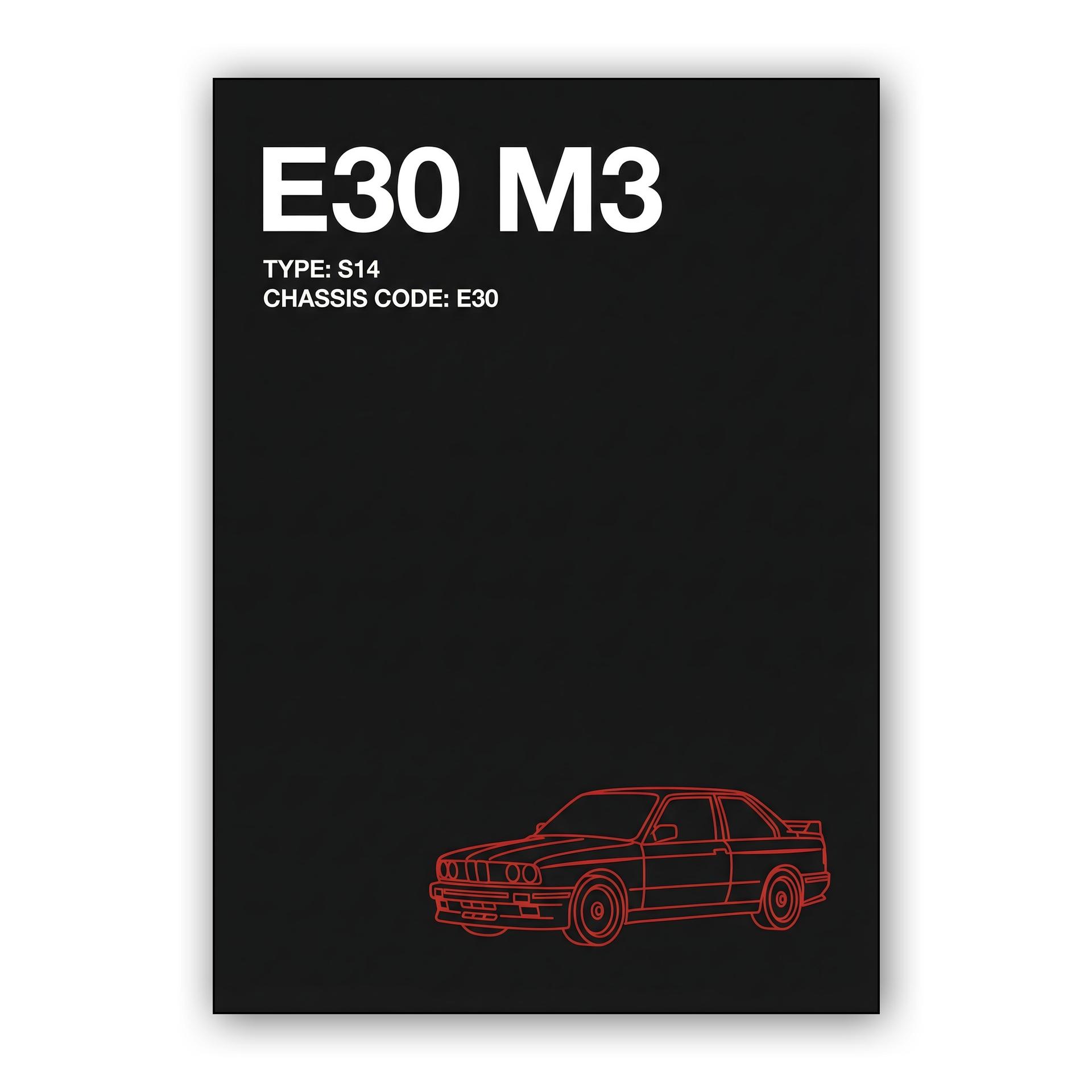 BMW E30 M3 S14 Minimalist Black and Red Graphic