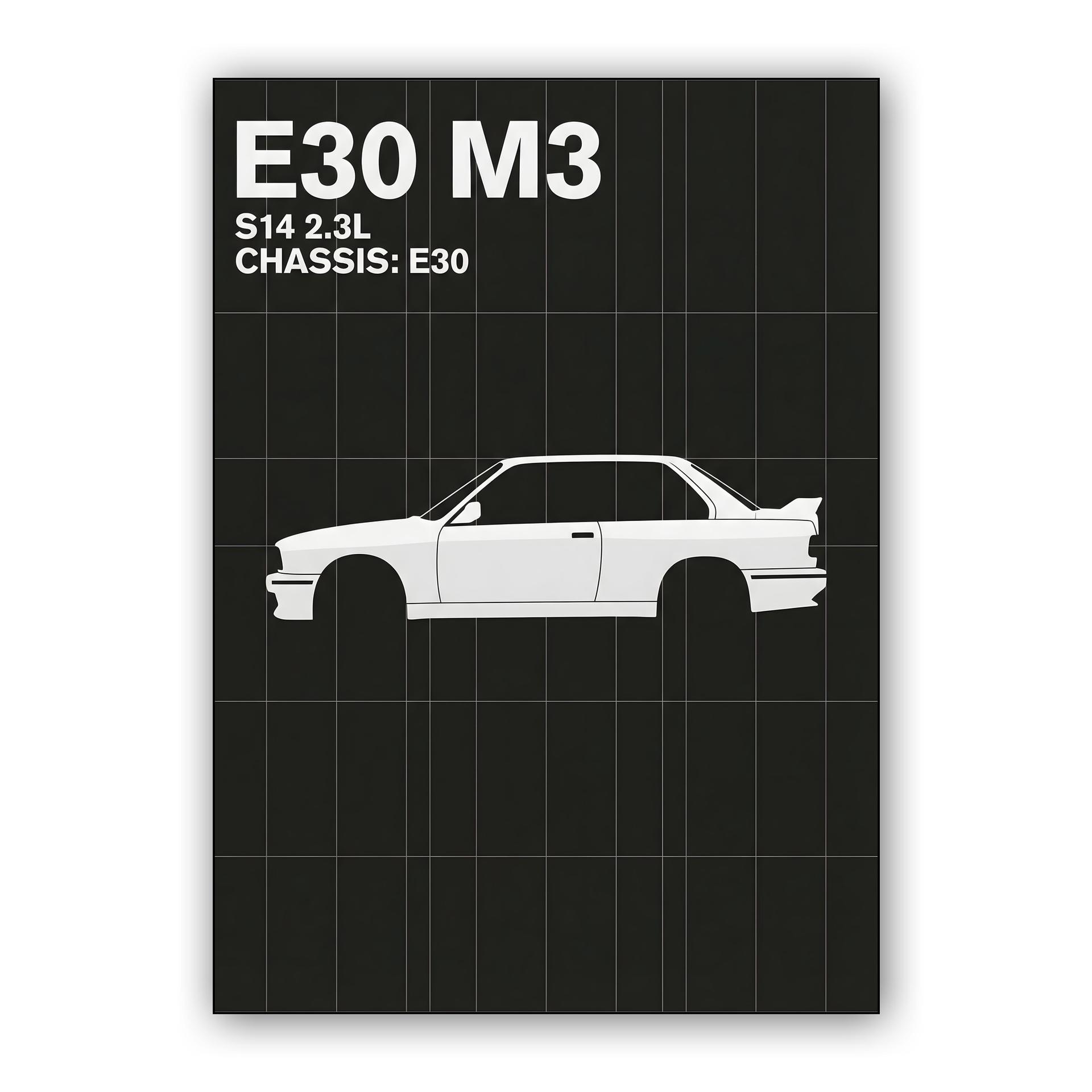 BMW E30 M3 S14 Minimalist Technical Poster