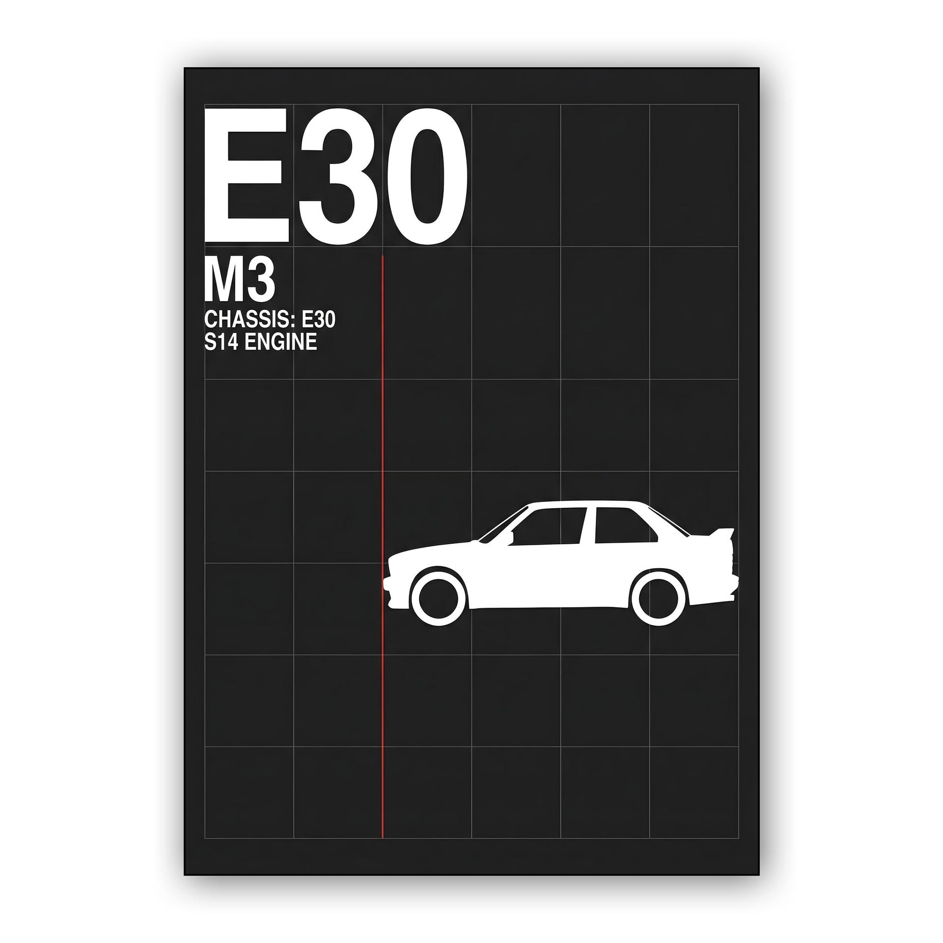 BMW E30 M3 S14 White Profile Technical Art