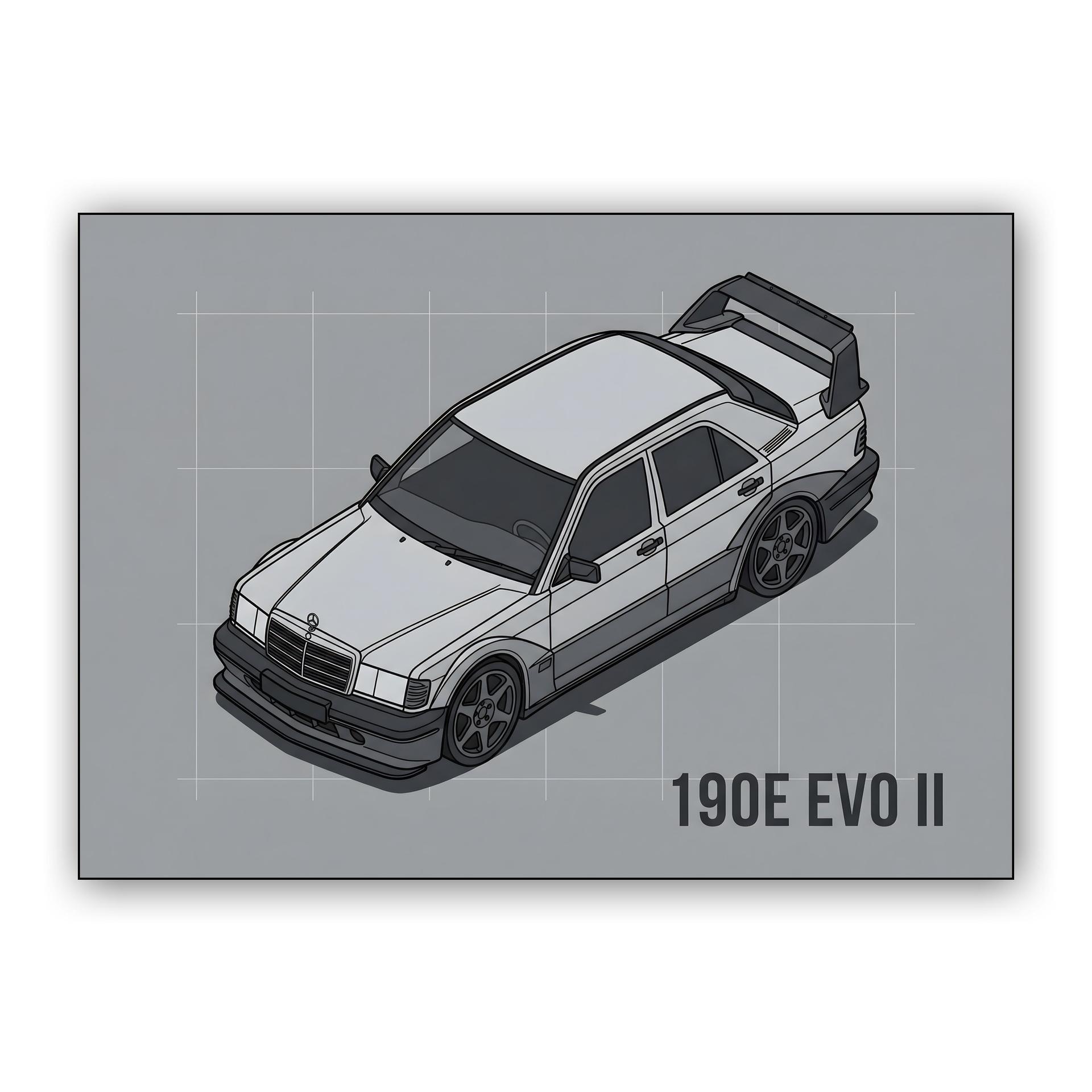 Mercedes 190E Evolution II Isometric Technical Illustration