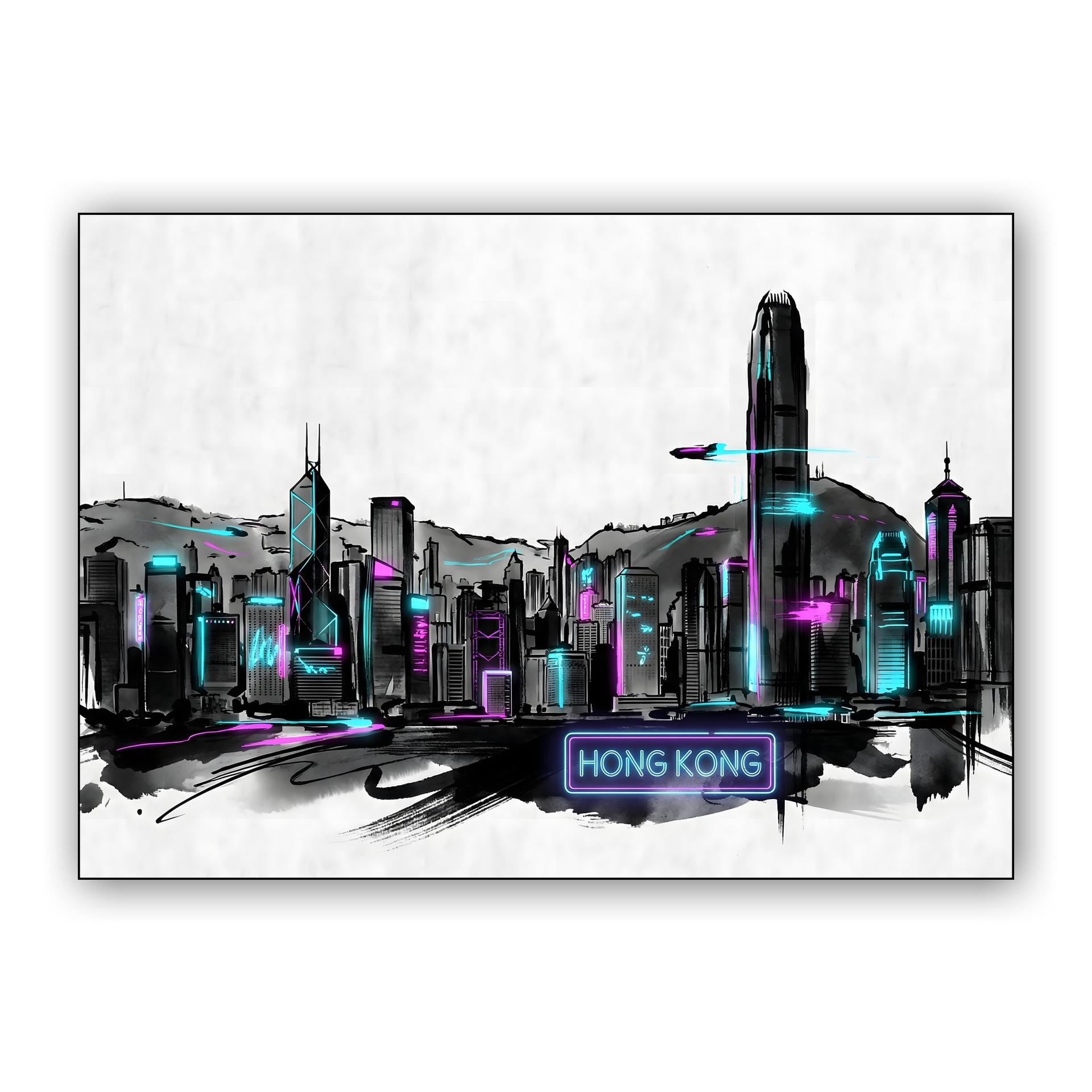 Neon Pulse: Hong Kong Ink-Wash Skyline