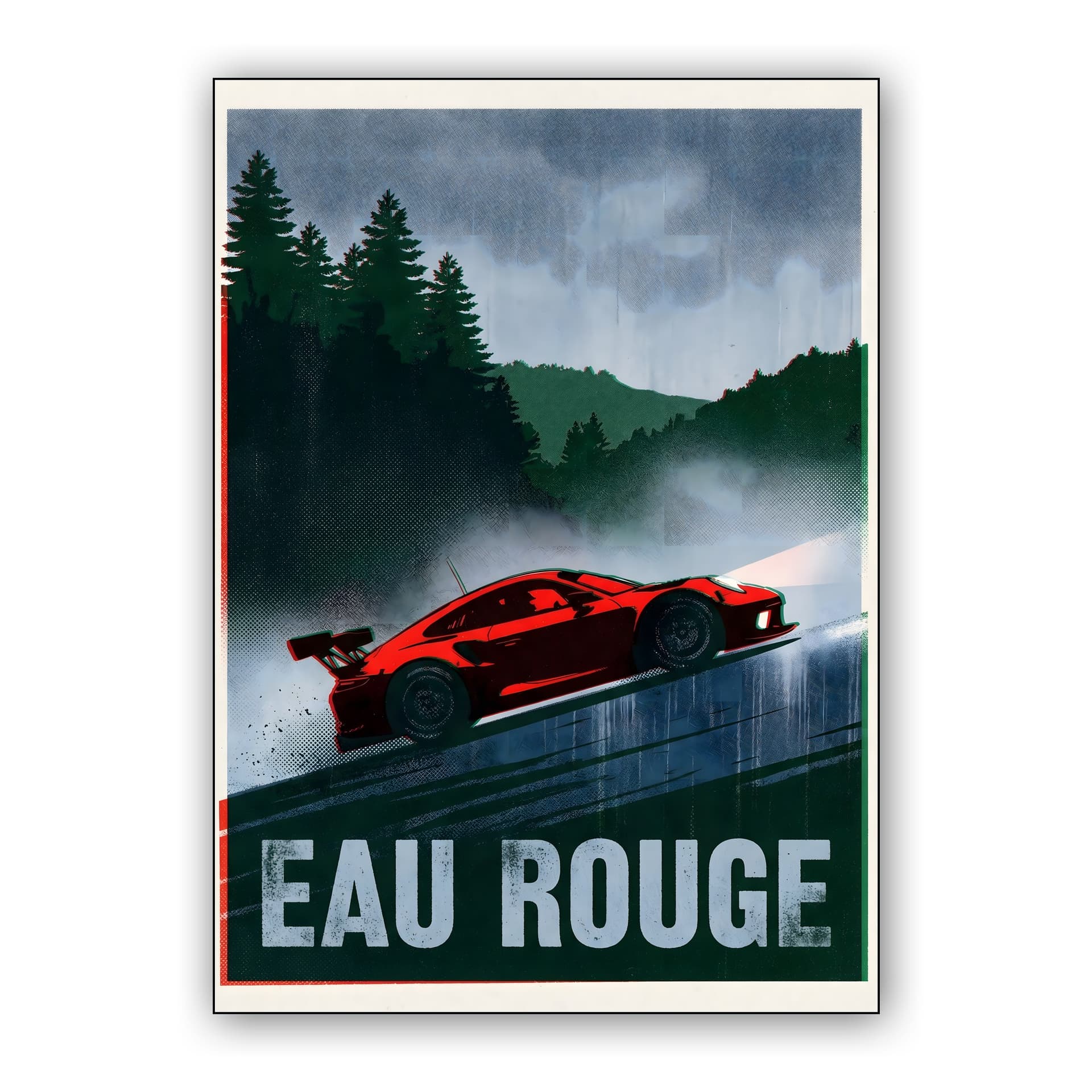 Eau Rouge Ascent Porsche 911 GT3 R Vintage Poster