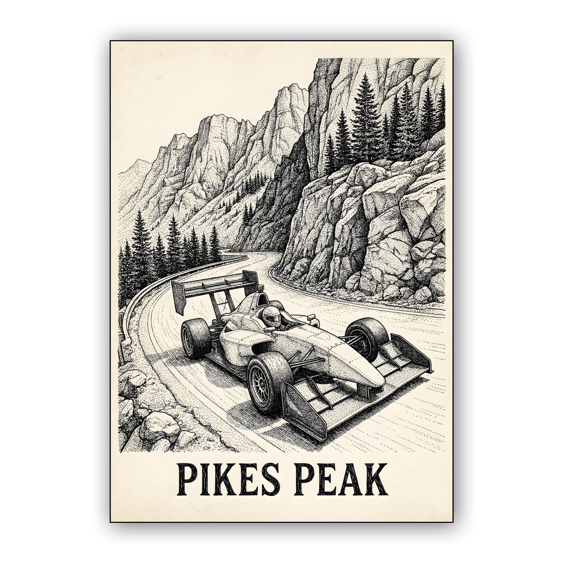 Pikes Peak Open-Wheel Hill Climb Pen and Ink Art
