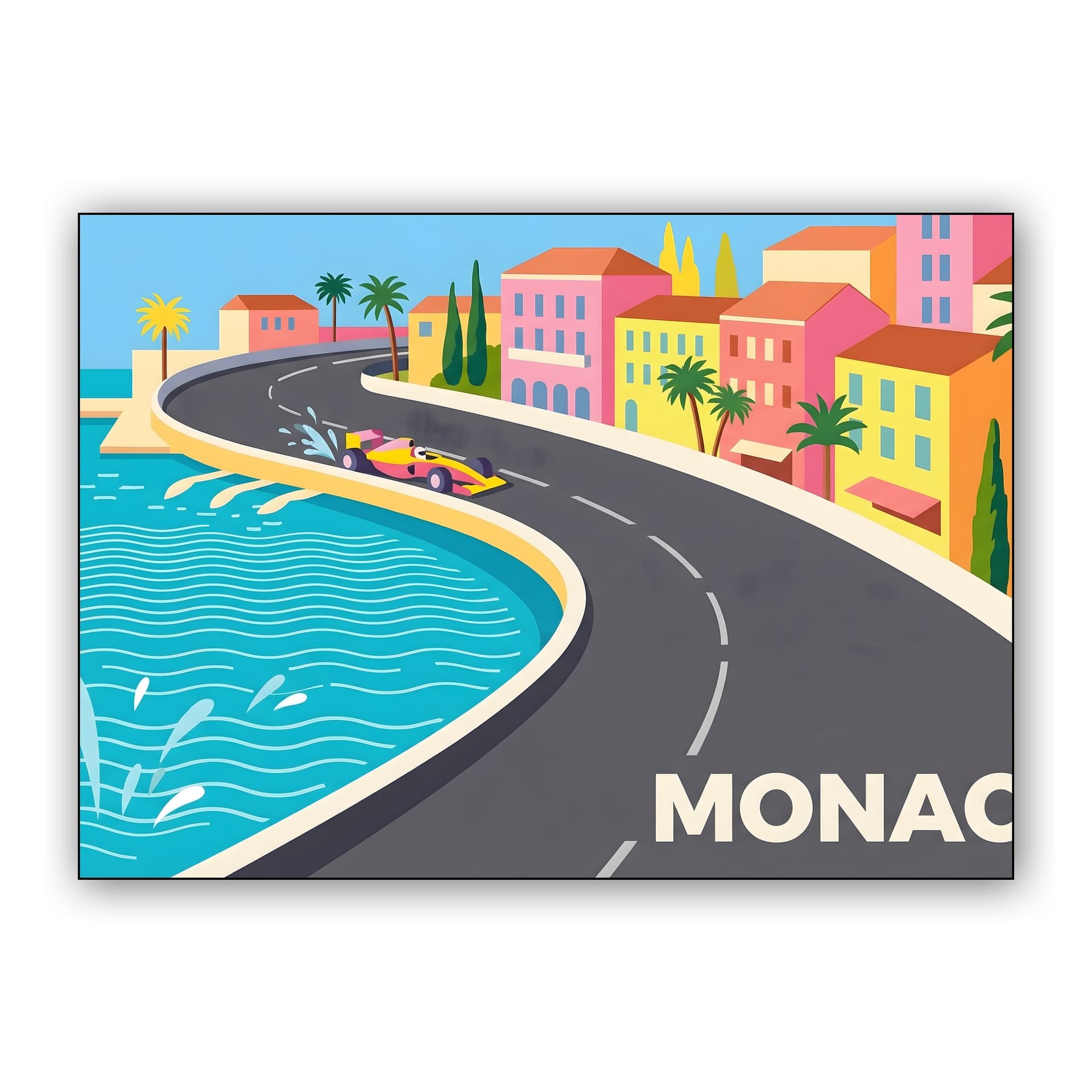 Monaco Grand Prix Coastal Speed Flat Art Poster