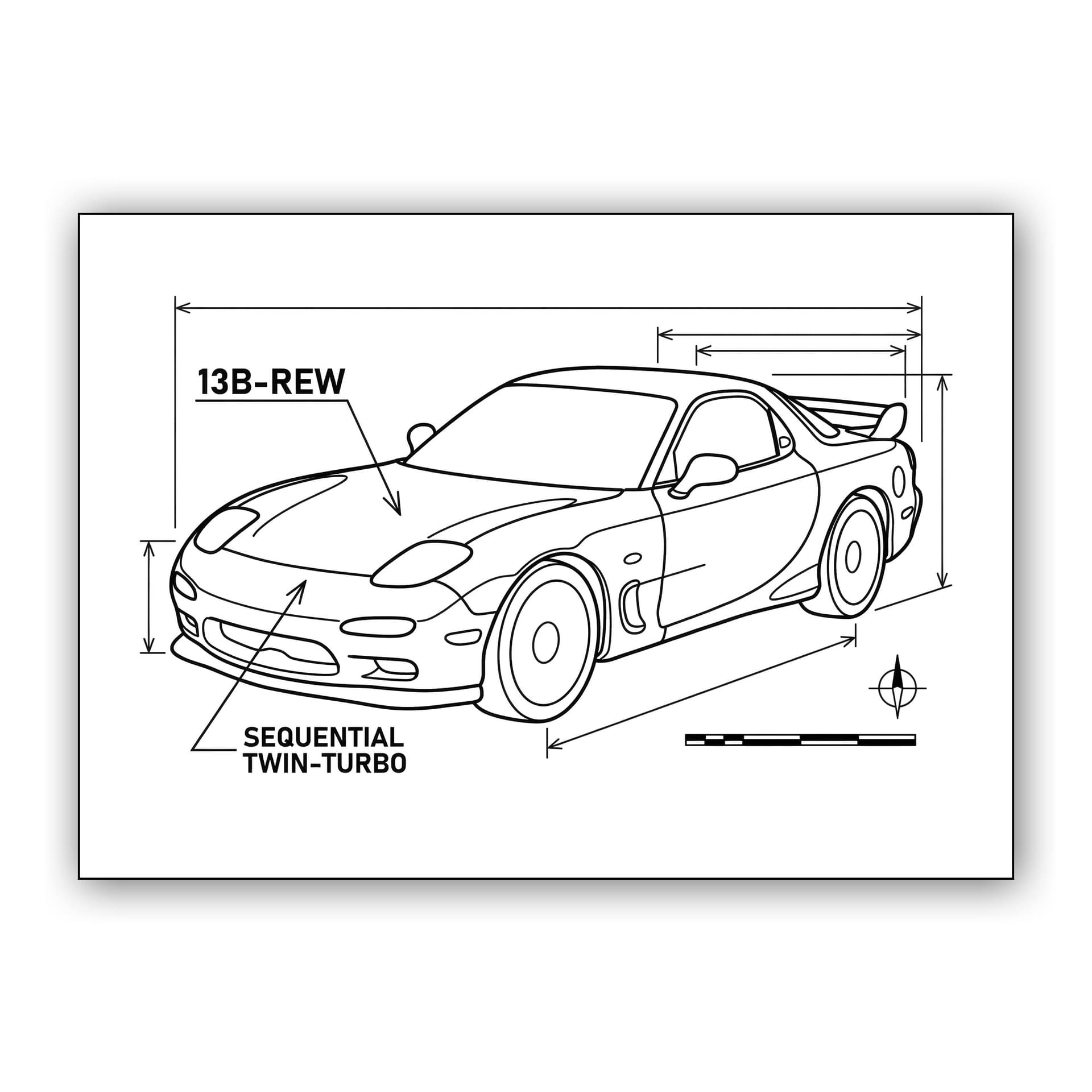 Mazda RX-7 FD: Technical Blueprint Illustration