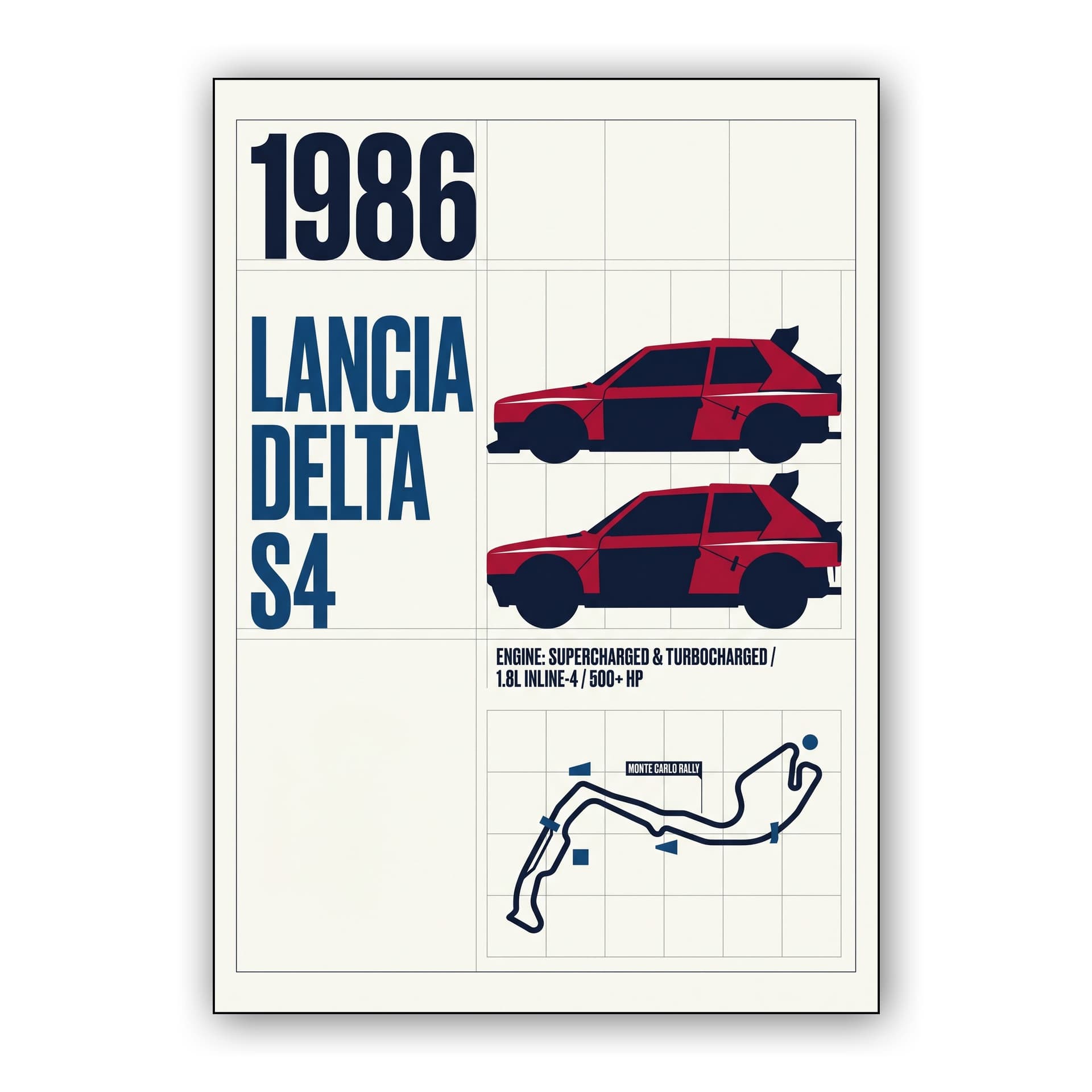 1986 Lancia Delta S4 Monte Carlo Rally Technical Poster