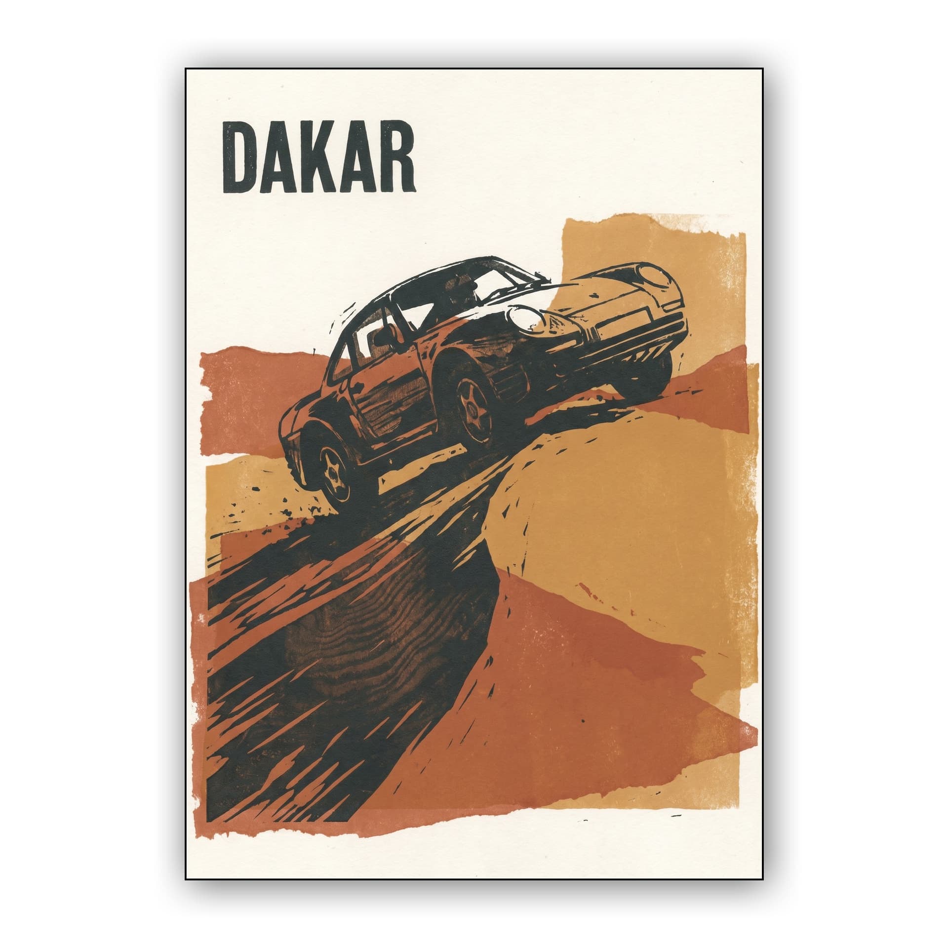 Porsche 959 Dakar Woodcut Illustration