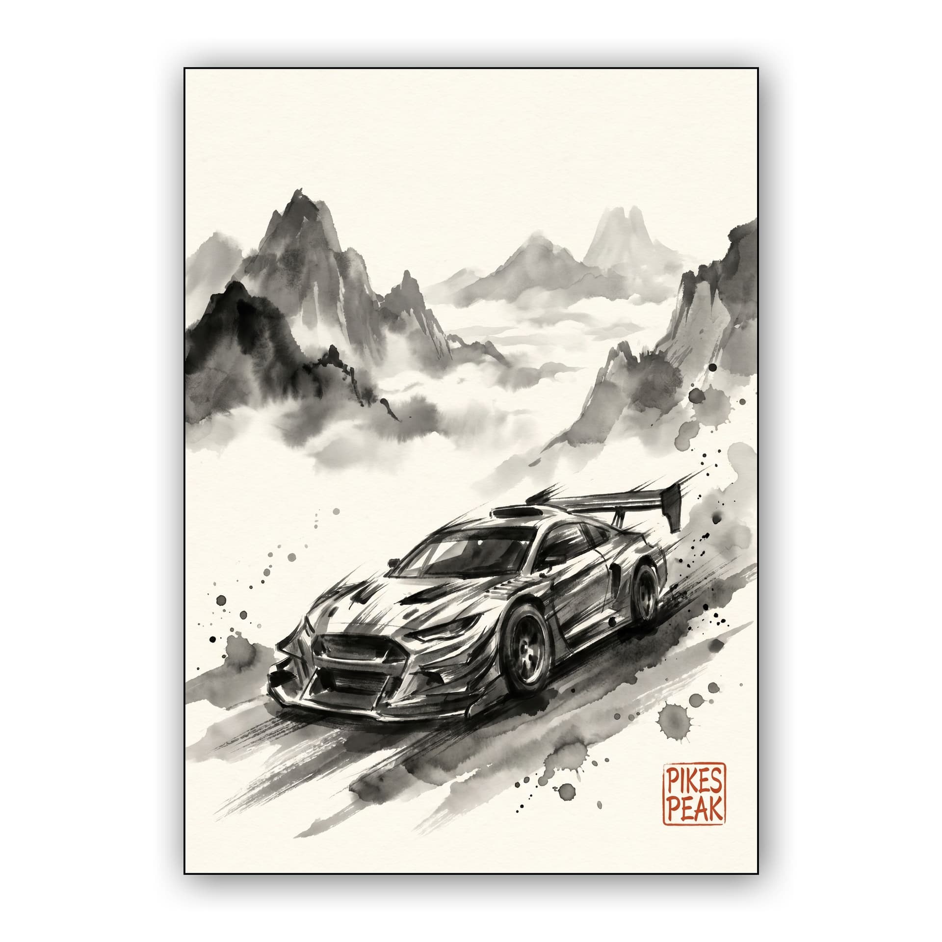 Pikes Peak Summit Ascent Sumi-e Illustration