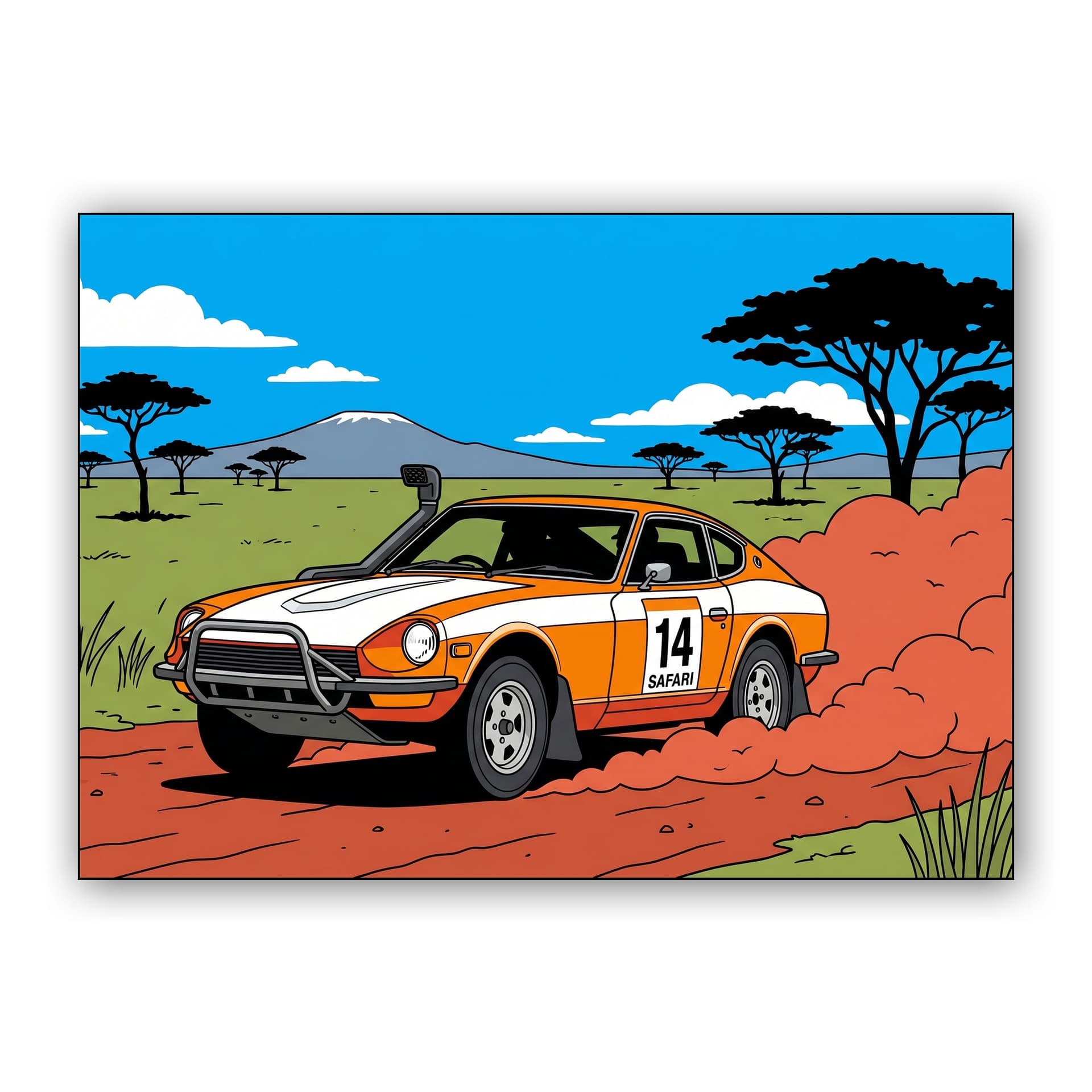 Datsun 240Z East African Safari Rally Savanna Illustration