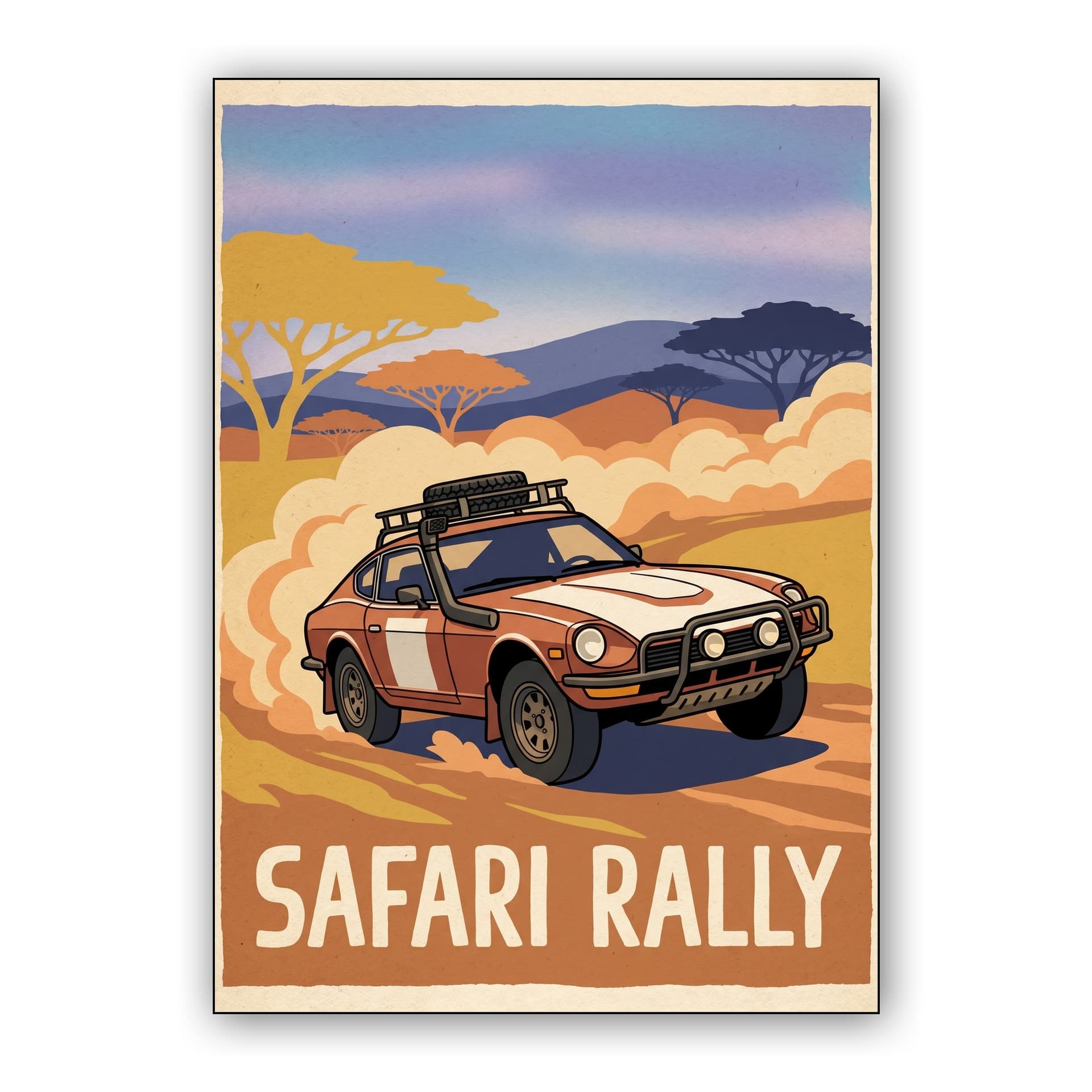 Datsun 240Z Safari Rally Savanna Travel Poster