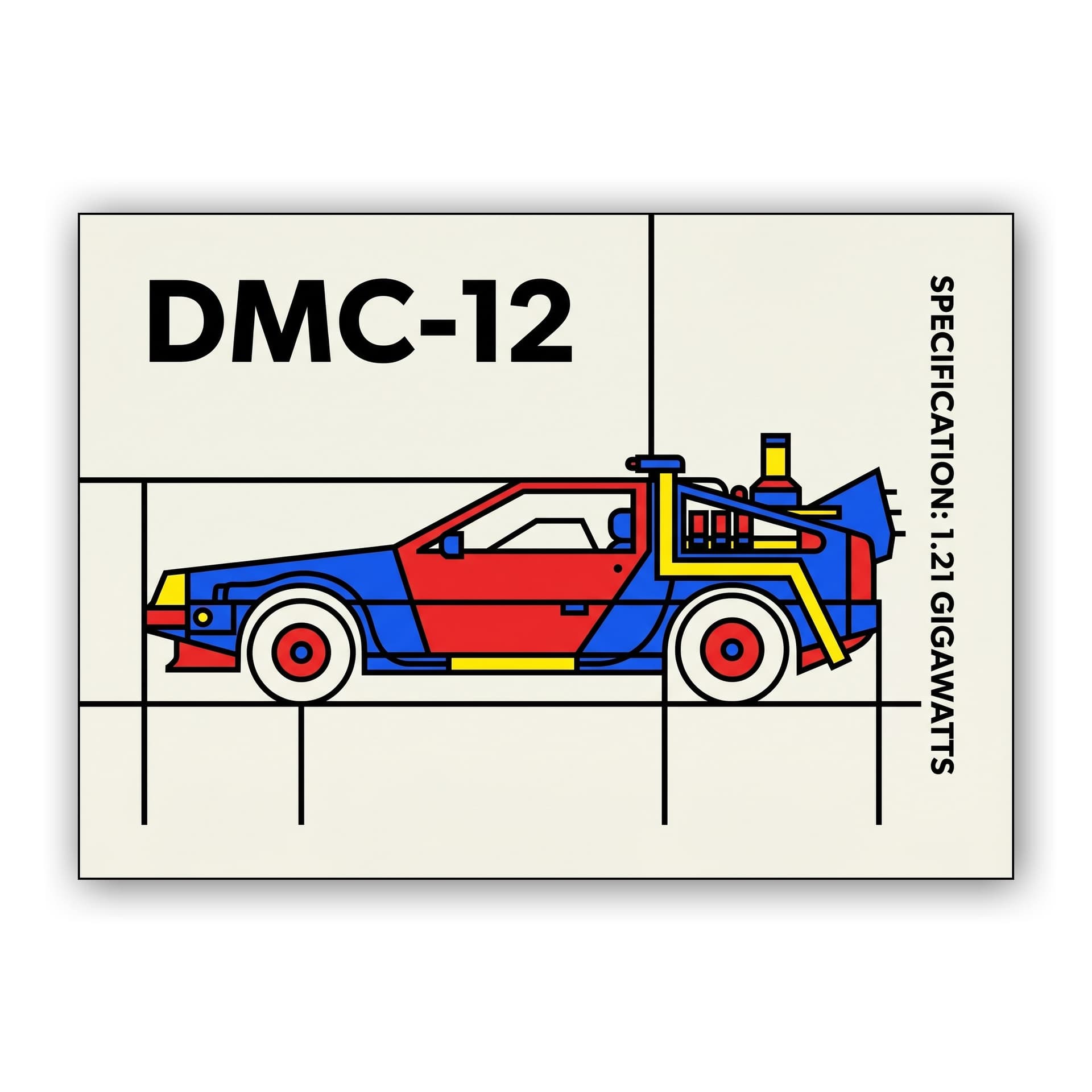 DMC-12 Time Machine Primary Color Technical Illustration