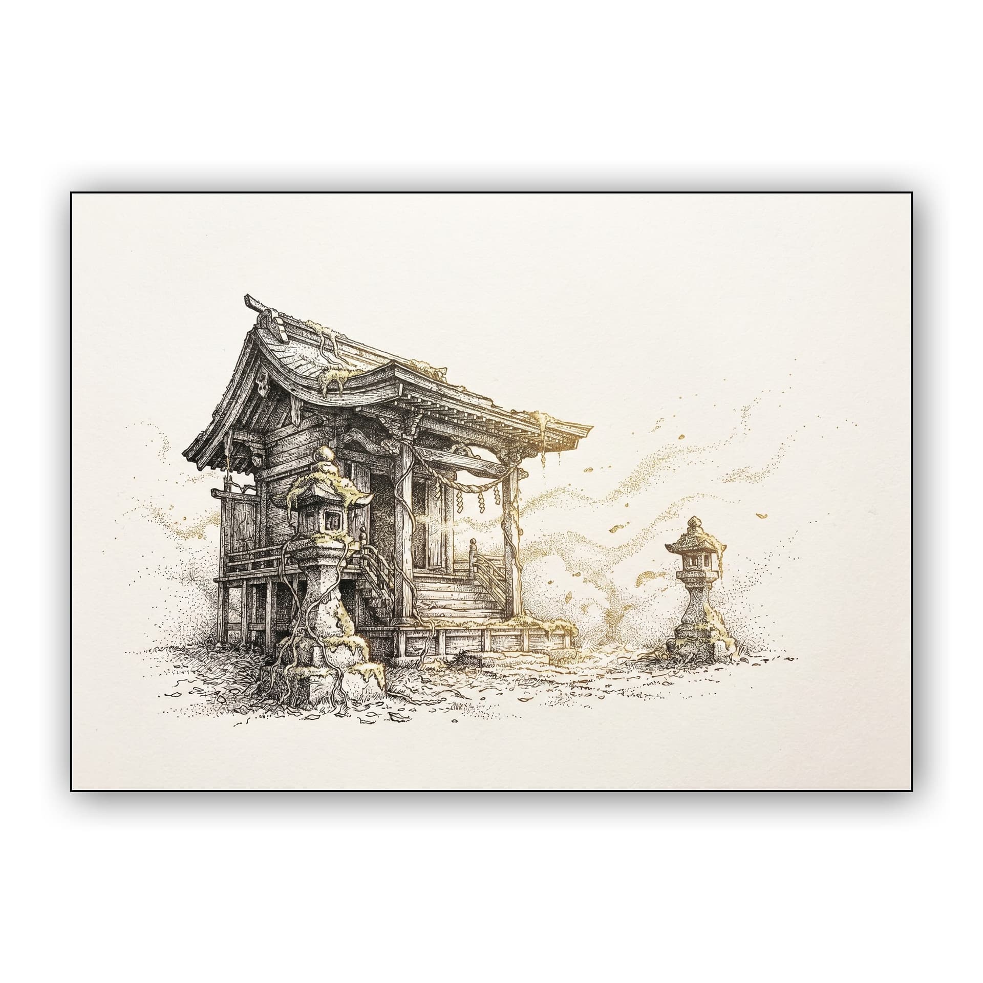 Ethereal Shinto Sanctuary Stipple Art