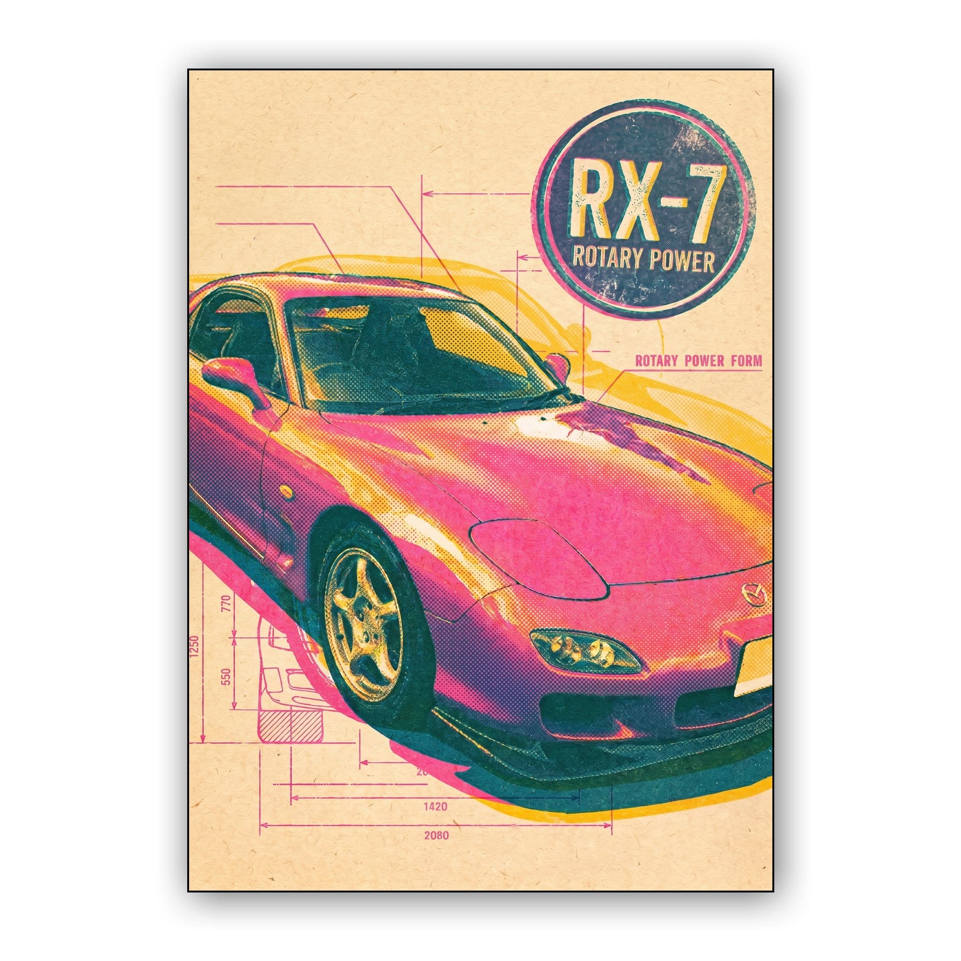 RX-7 Rotary Power Technical Halftone Art