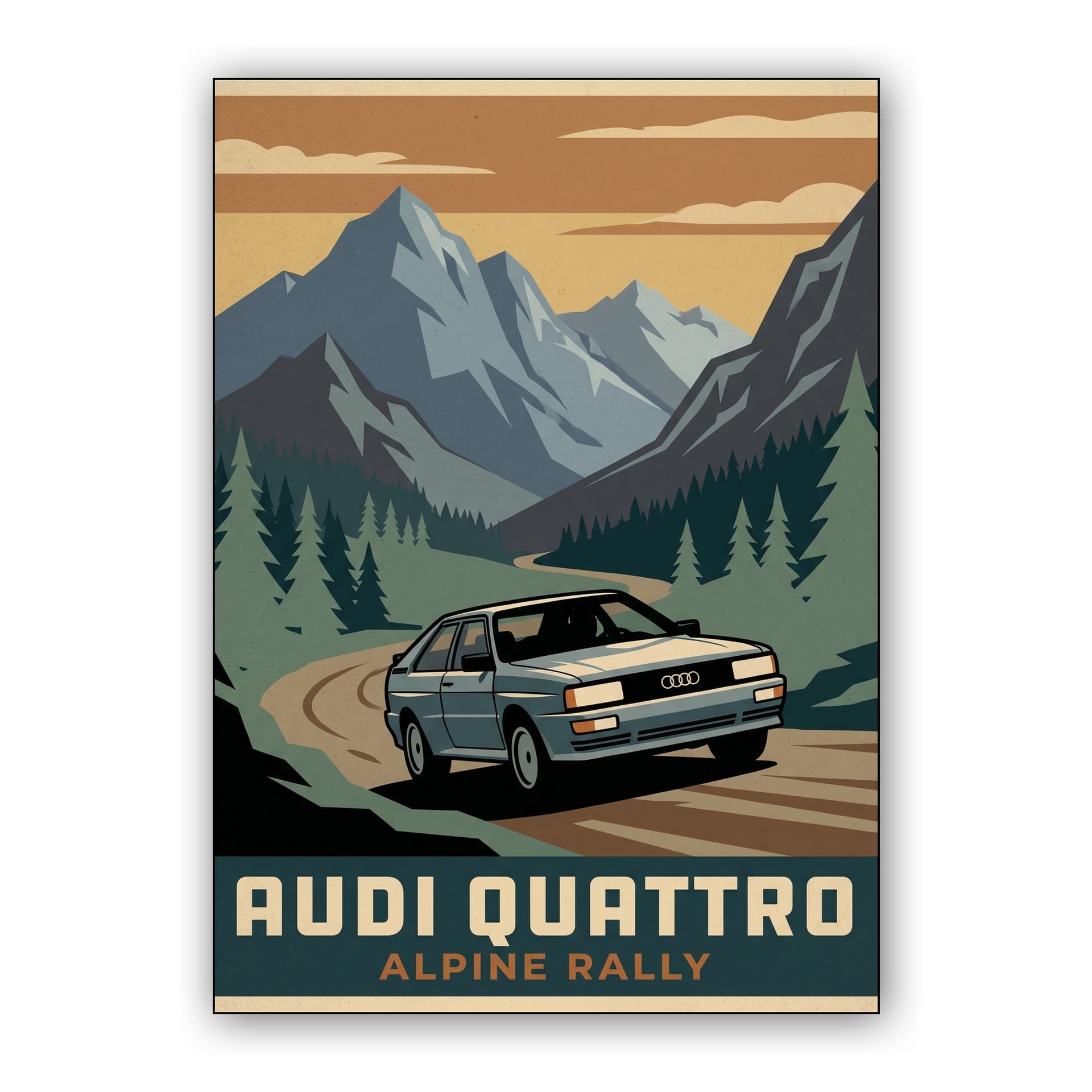 Audi Quattro Alpine Rally Vintage Travel Poster