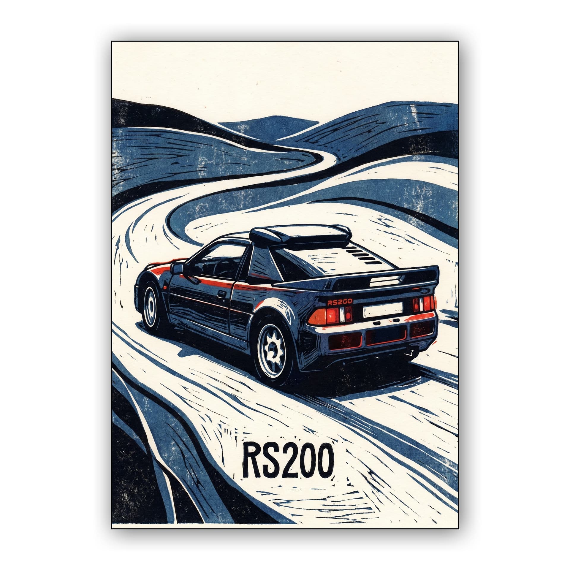 Ford RS200 Linocut Rally Road