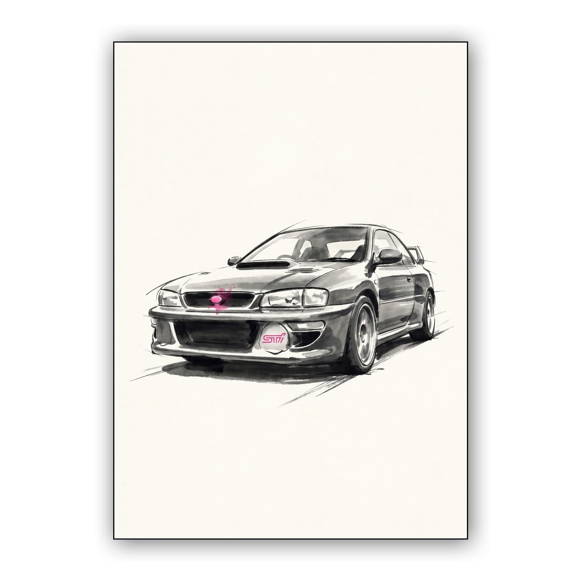 Subaru Impreza STi Ink Wash Sketch