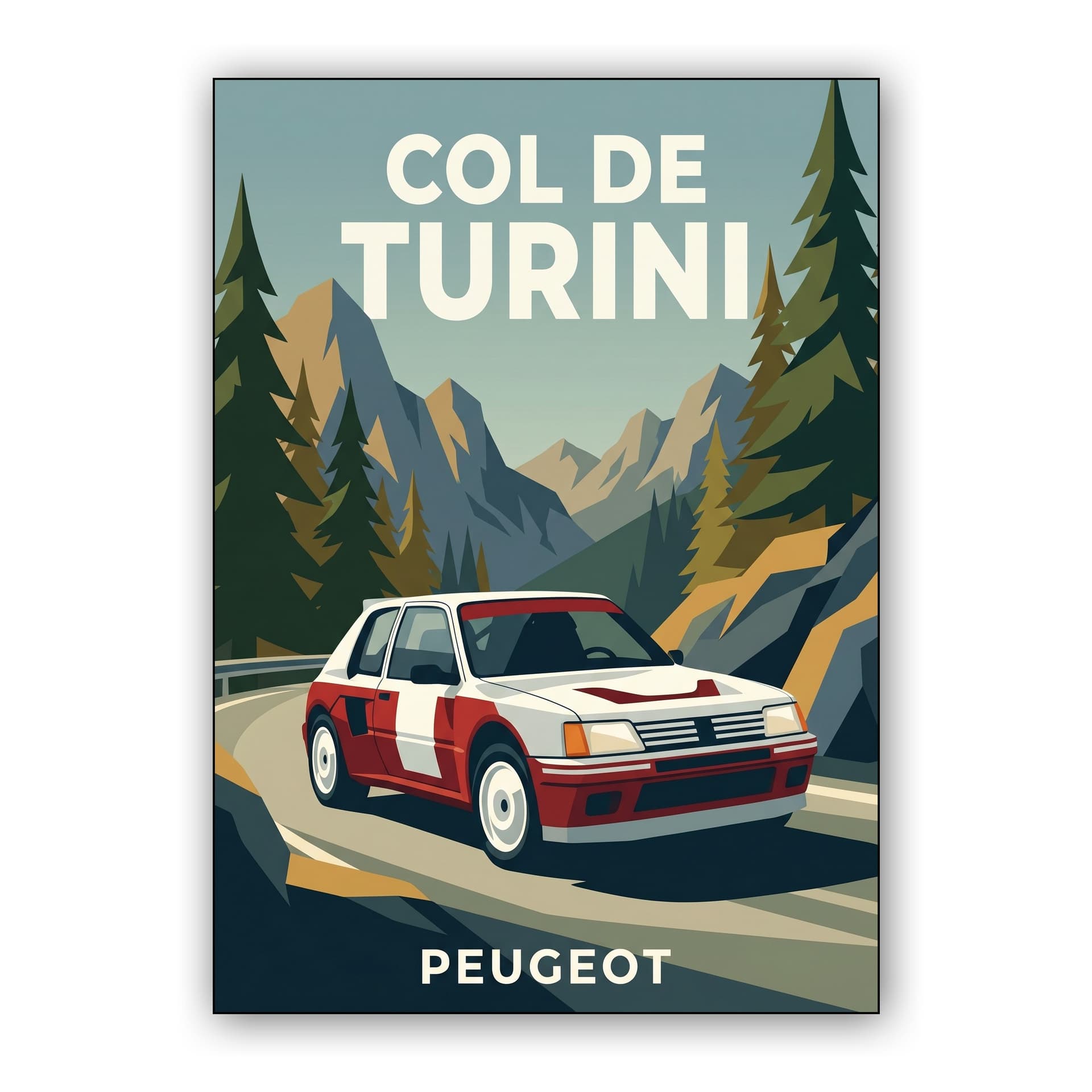 Col de Turini: Peugeot 205 T16 Retro Poster