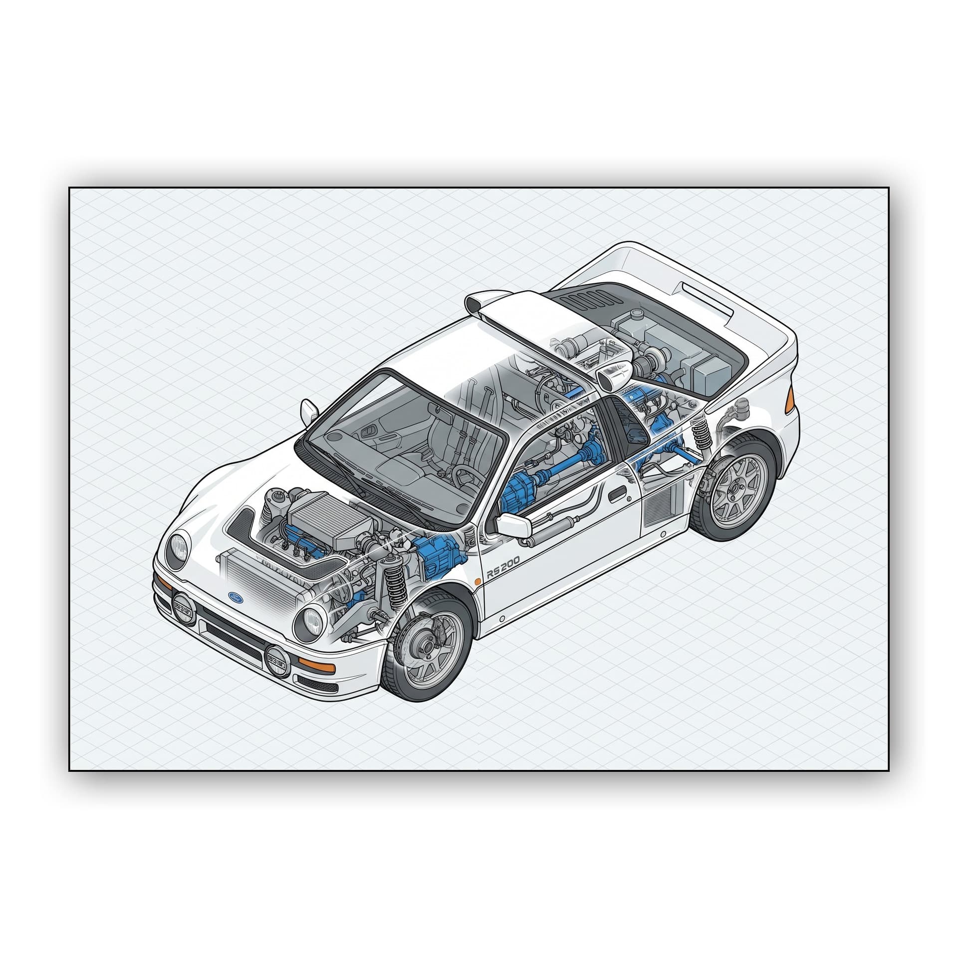 Ford RS200 Isometric Cutaway Illustration