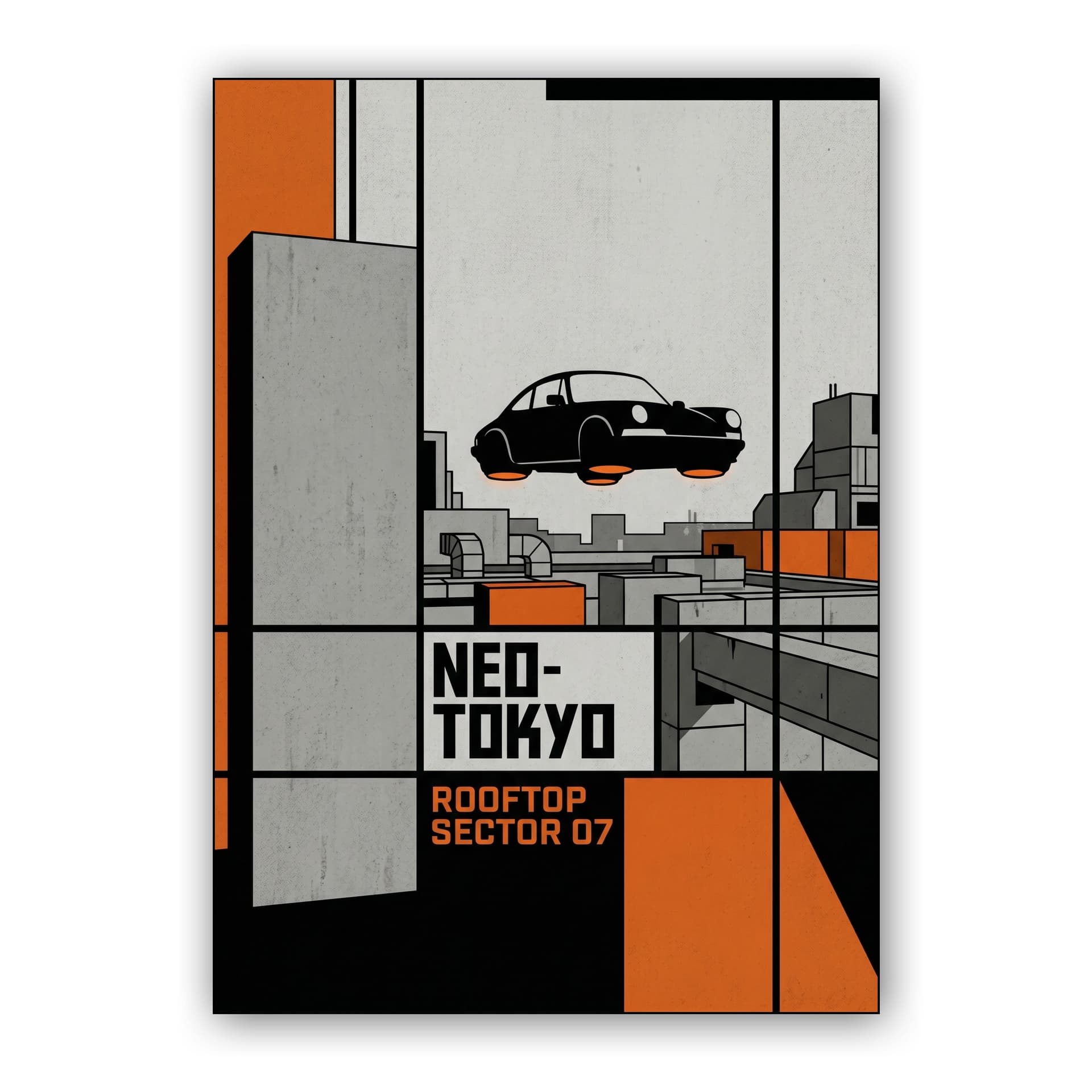 Neo-Tokyo Rooftop Sector 07 Hovercar Poster